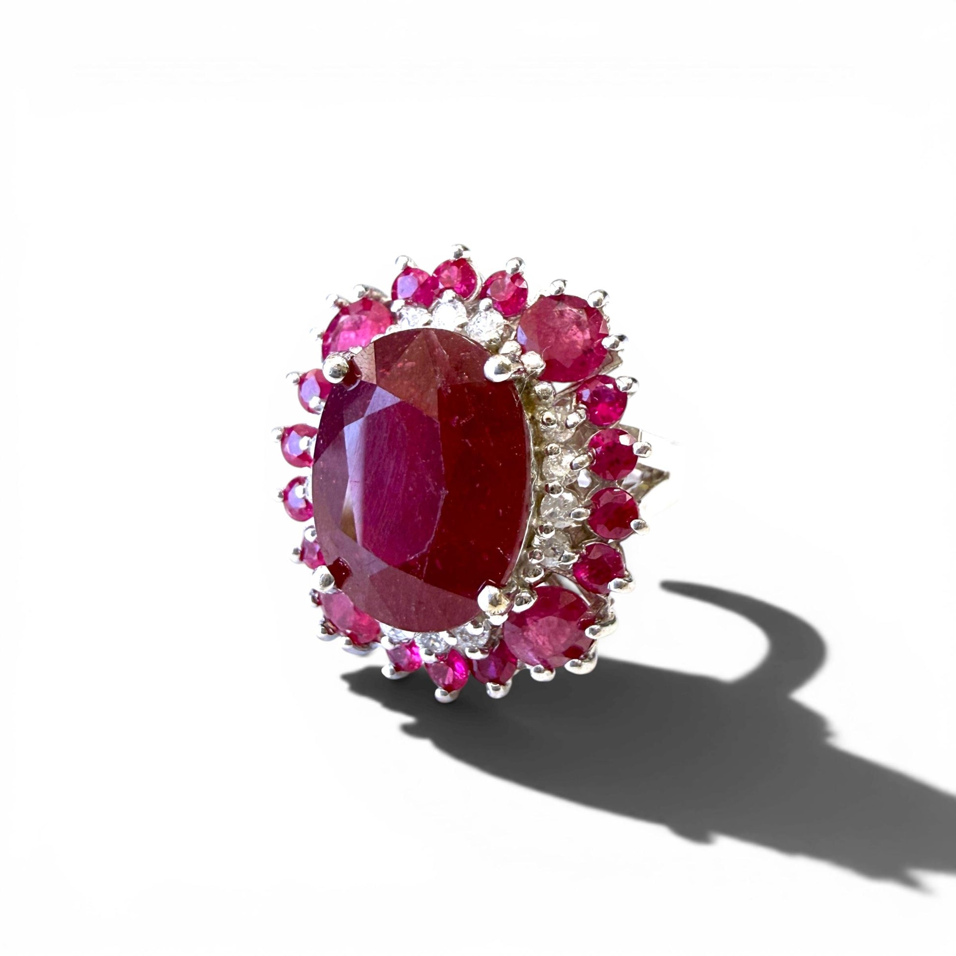 15.30 cttw. Ruby & 0.60cttw. White Diamond Ring in 14k White Gold 7.75US
