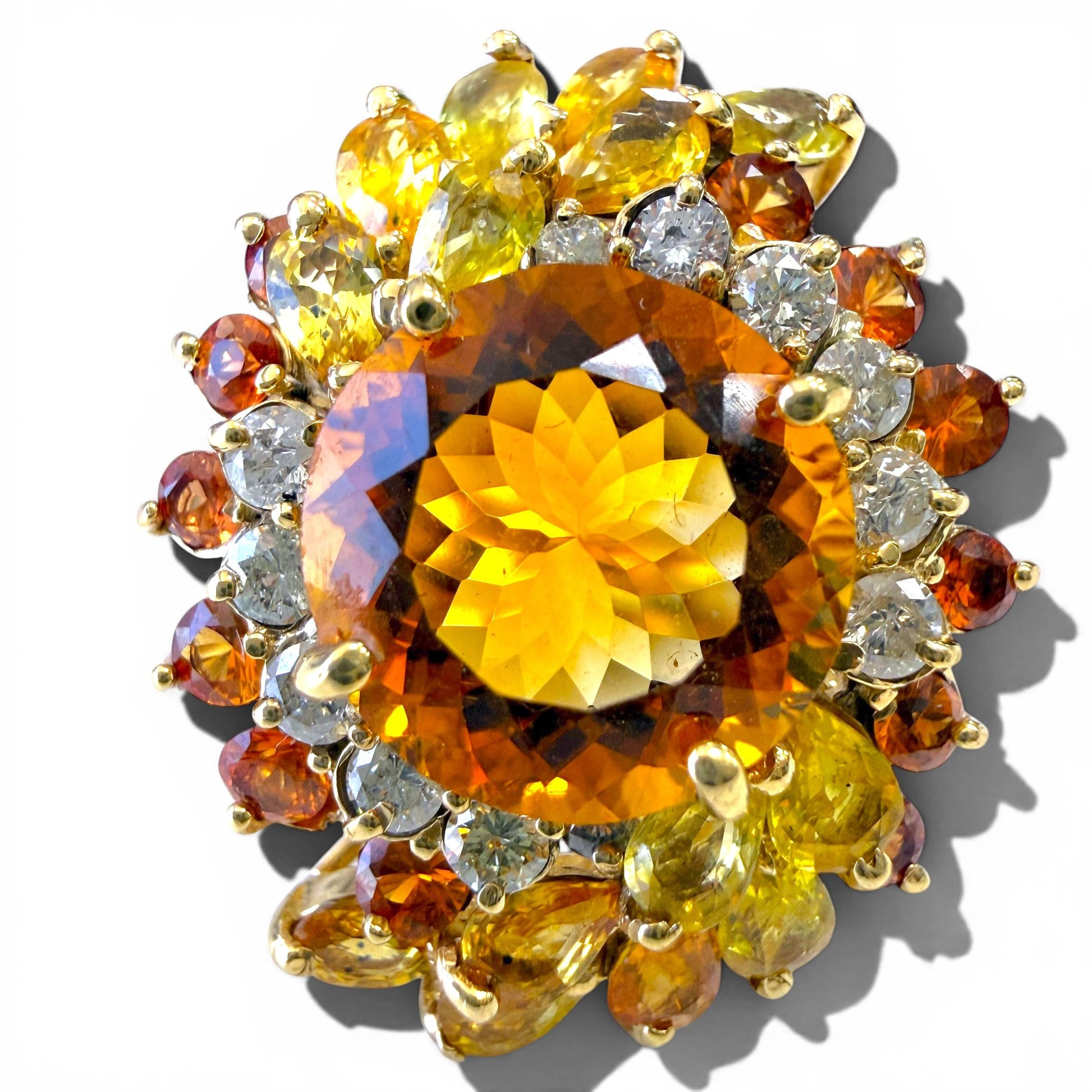 12.75ct. Citrine & 1cttw. White Diamond Cocktail Ring in 14k Yellow Gold 6.5US