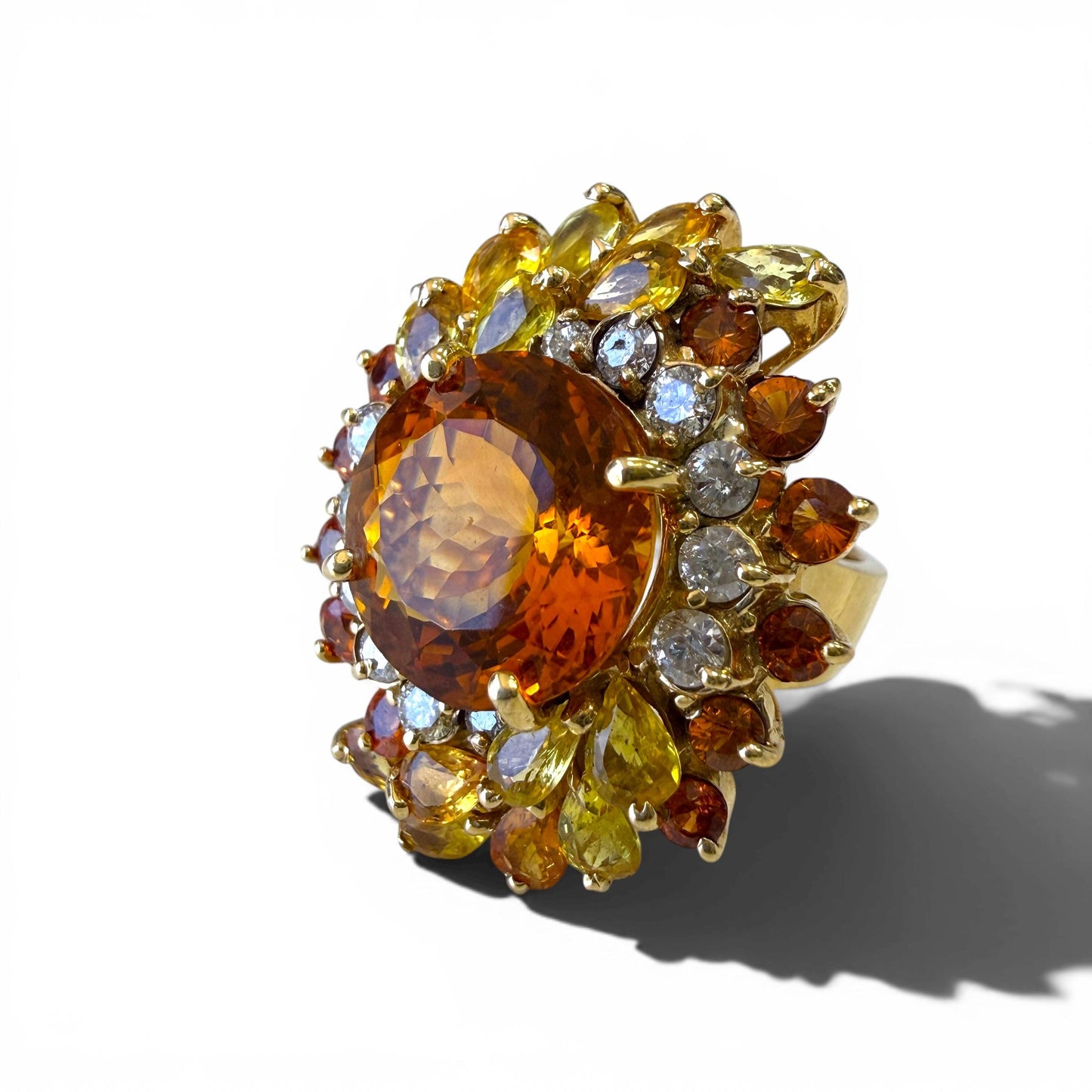 12.75ct. Citrine & 1cttw. White Diamond Cocktail Ring in 14k Yellow Gold 6.5US