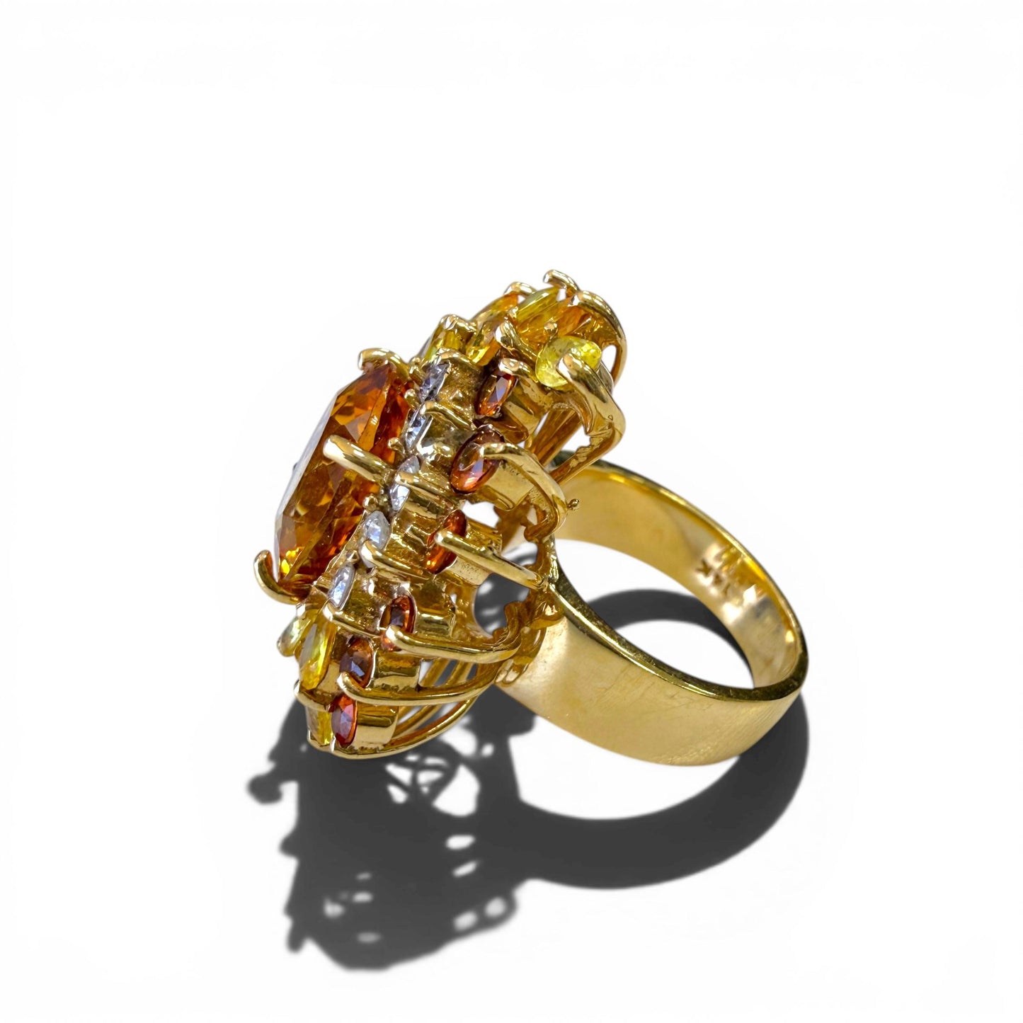 12.75ct. Citrine & 1cttw. White Diamond Cocktail Ring in 14k Yellow Gold 6.5US