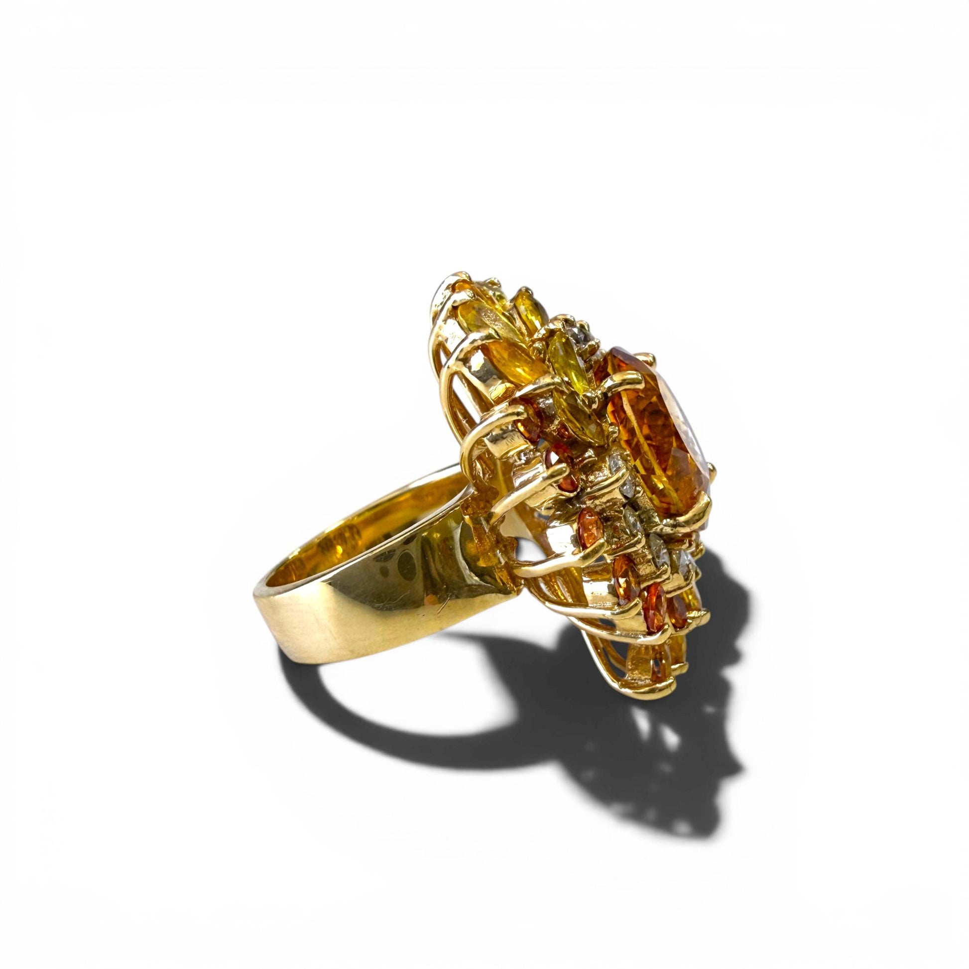 12.75ct. Citrine & 1cttw. White Diamond Cocktail Ring in 14k Yellow Gold 6.5US