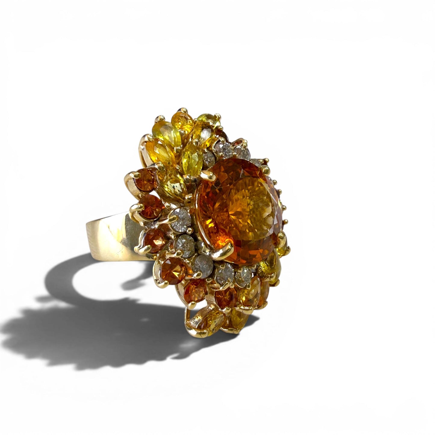 12.75ct. Citrine & 1cttw. White Diamond Cocktail Ring in 14k Yellow Gold 6.5US