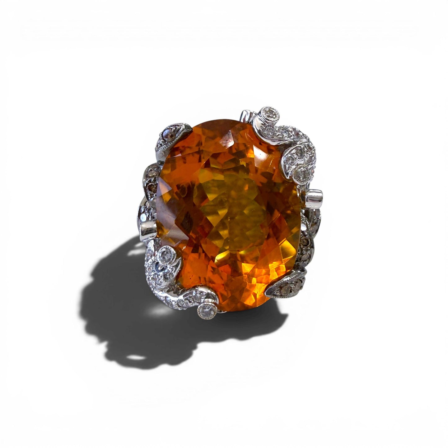 22.87ct. Citrine & 3.05cttw. Diamonds Fashion Ring in 18k White Gold 6.5US