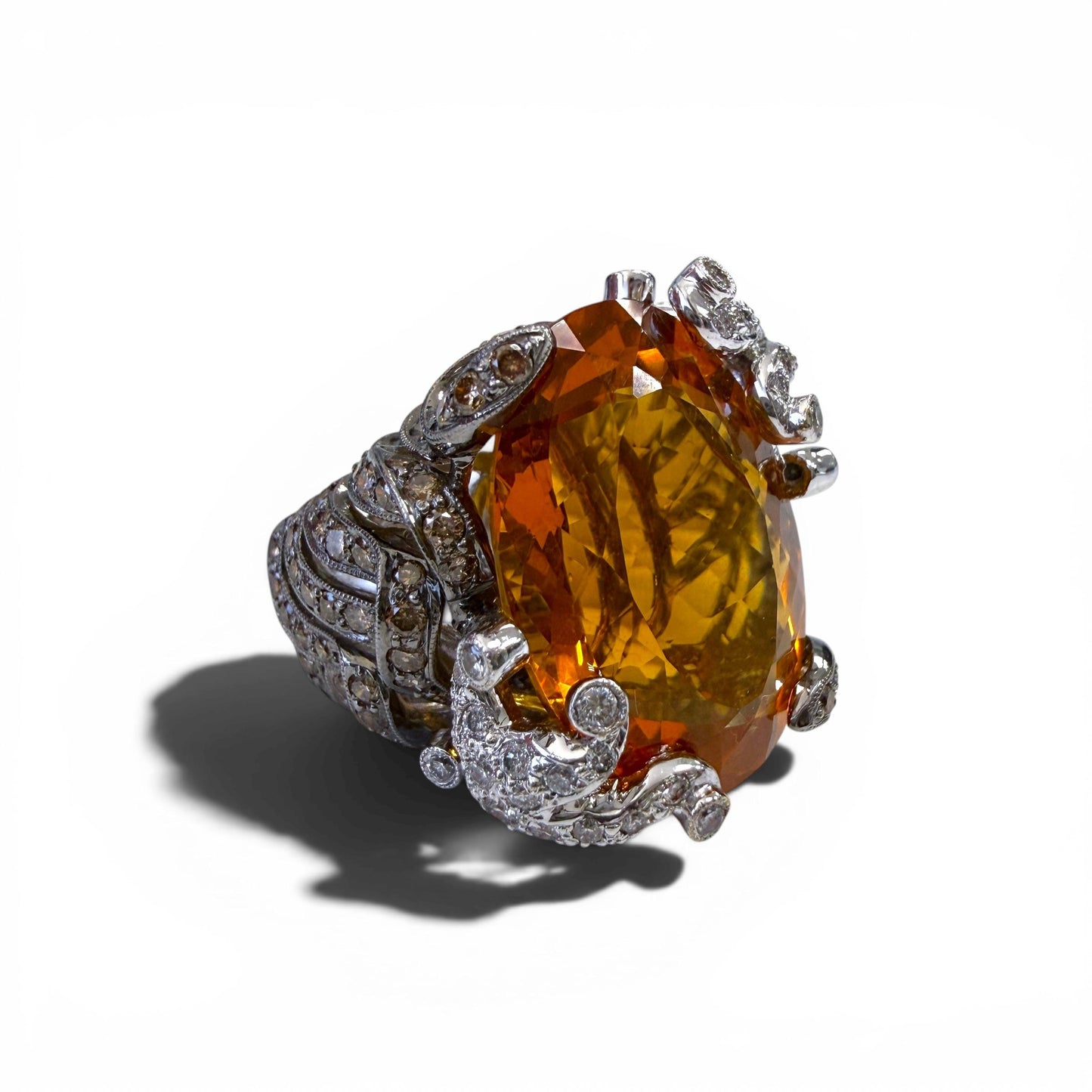 22.87ct. Citrine & 3.05cttw. Diamonds Fashion Ring in 18k White Gold 6.5US