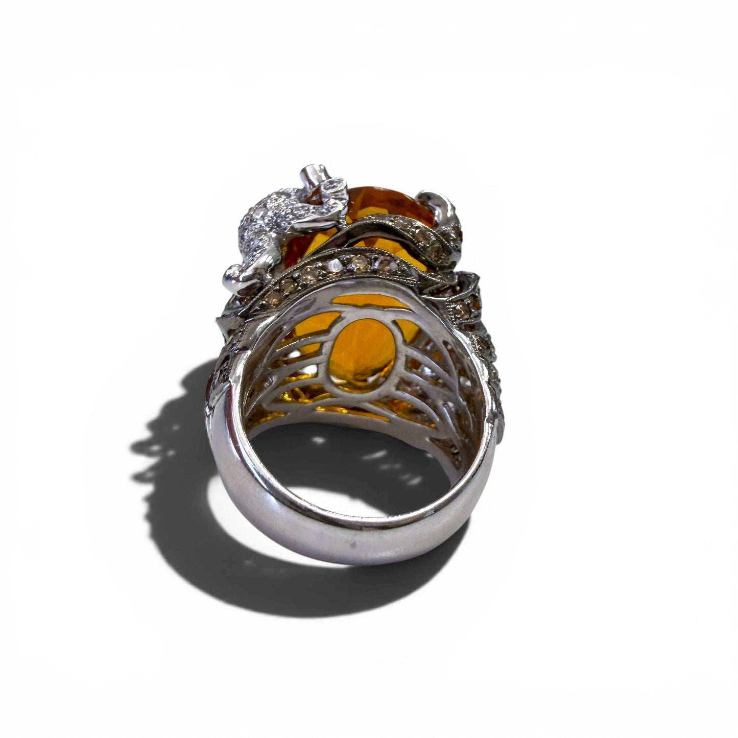 22.87ct. Citrine & 3.05cttw. Diamonds Fashion Ring in 18k White Gold 6.5US