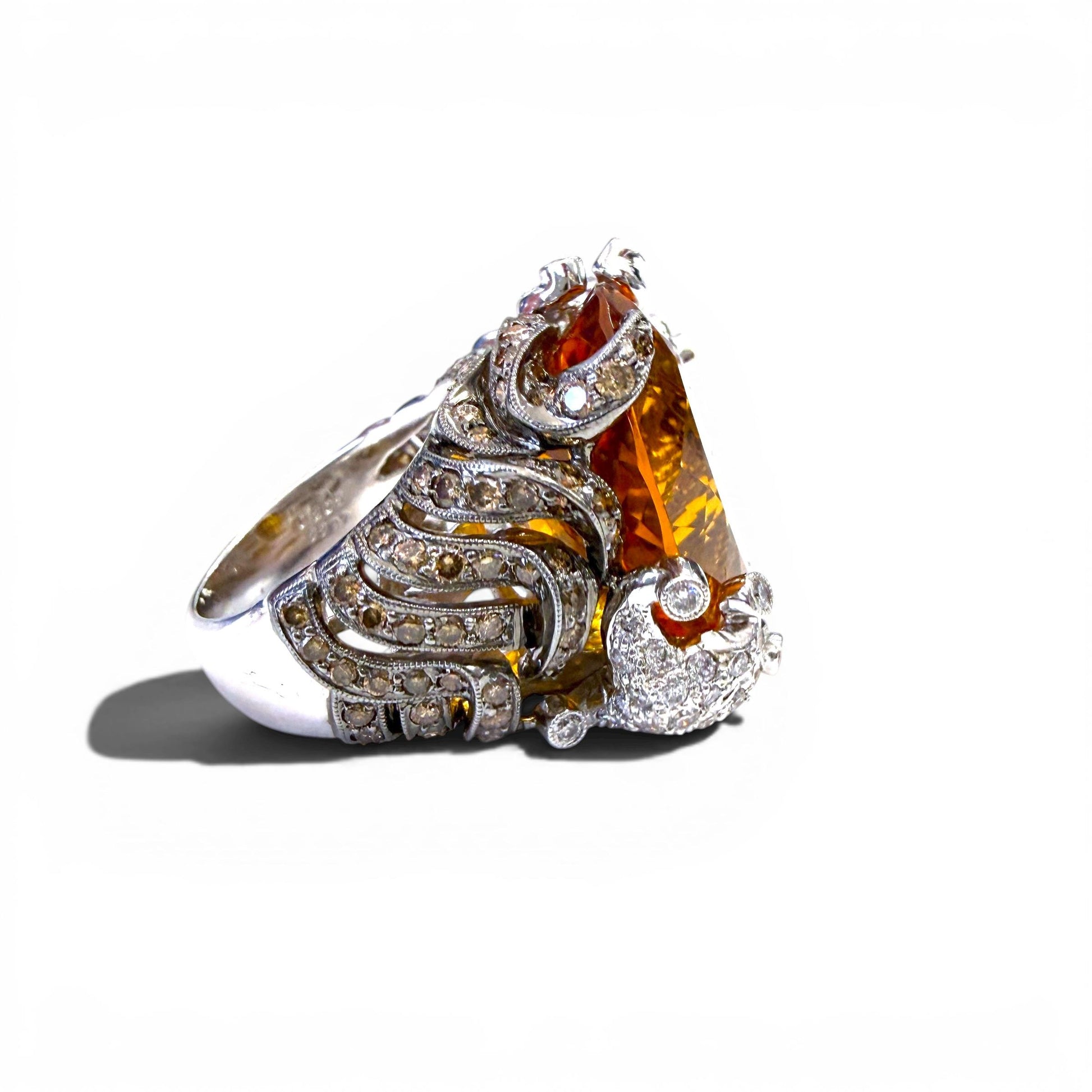 22.87ct. Citrine & 3.05cttw. Diamonds Fashion Ring in 18k White Gold 6.5US