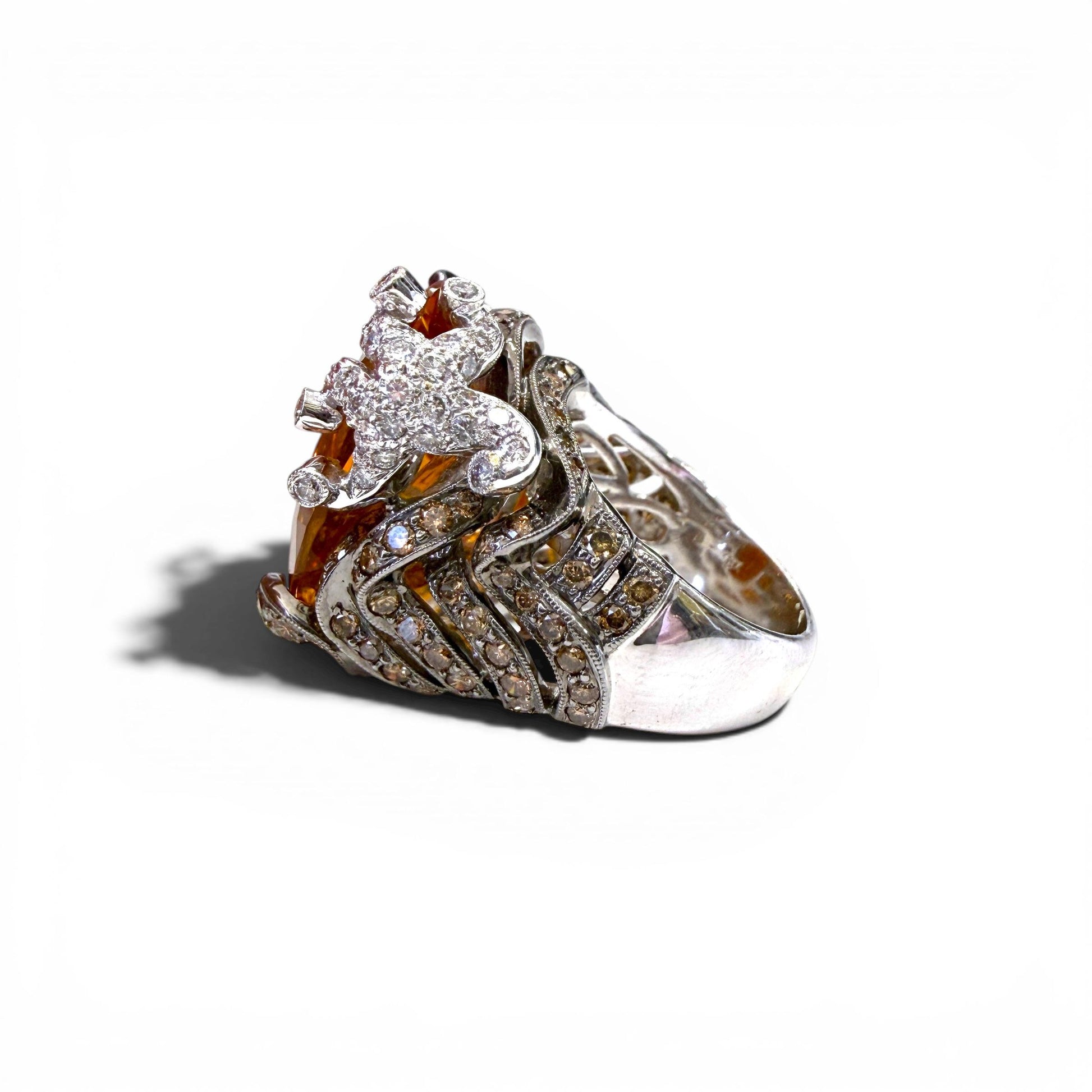 22.87ct. Citrine & 3.05cttw. Diamonds Fashion Ring in 18k White Gold 6.5US