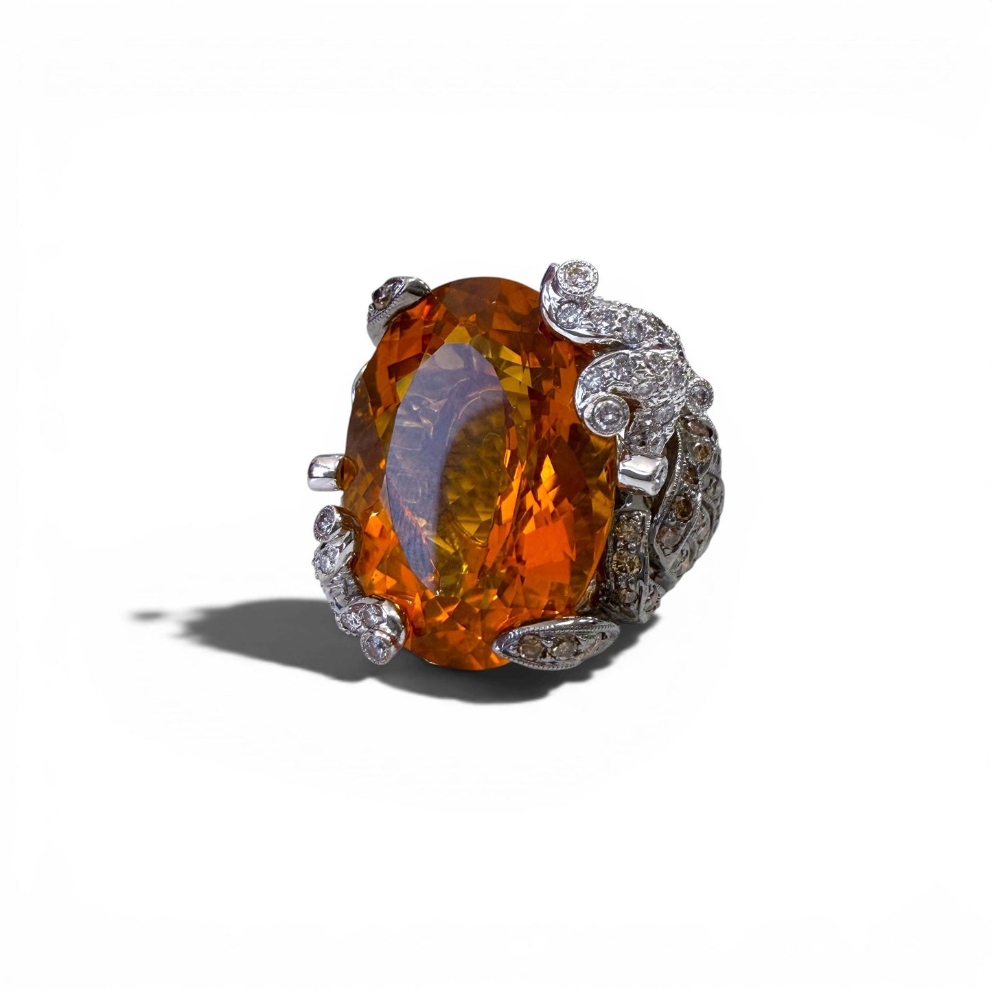 22.87ct. Citrine & 3.05cttw. Diamonds Fashion Ring in 18k White Gold 6.5US