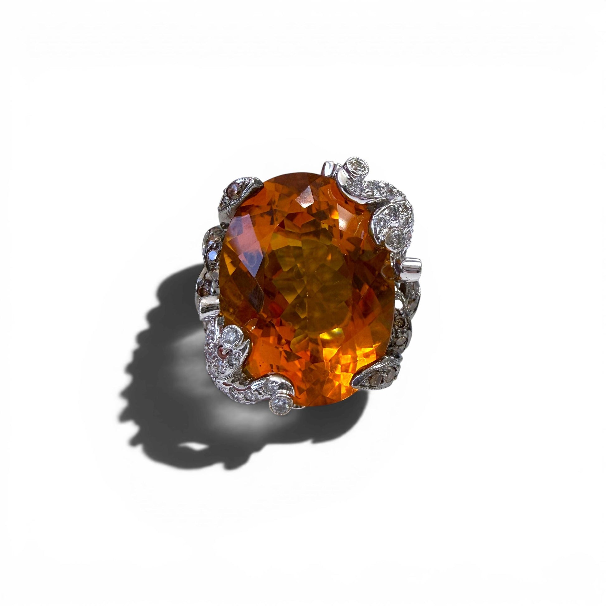 22.87ct. Citrine & 3.05cttw. Diamonds Fashion Ring in 18k White Gold 6.5US