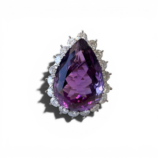 50ct. Amethyst & 5.50cttw White Diamond Cocktail Ring in 18k White Gold 9US