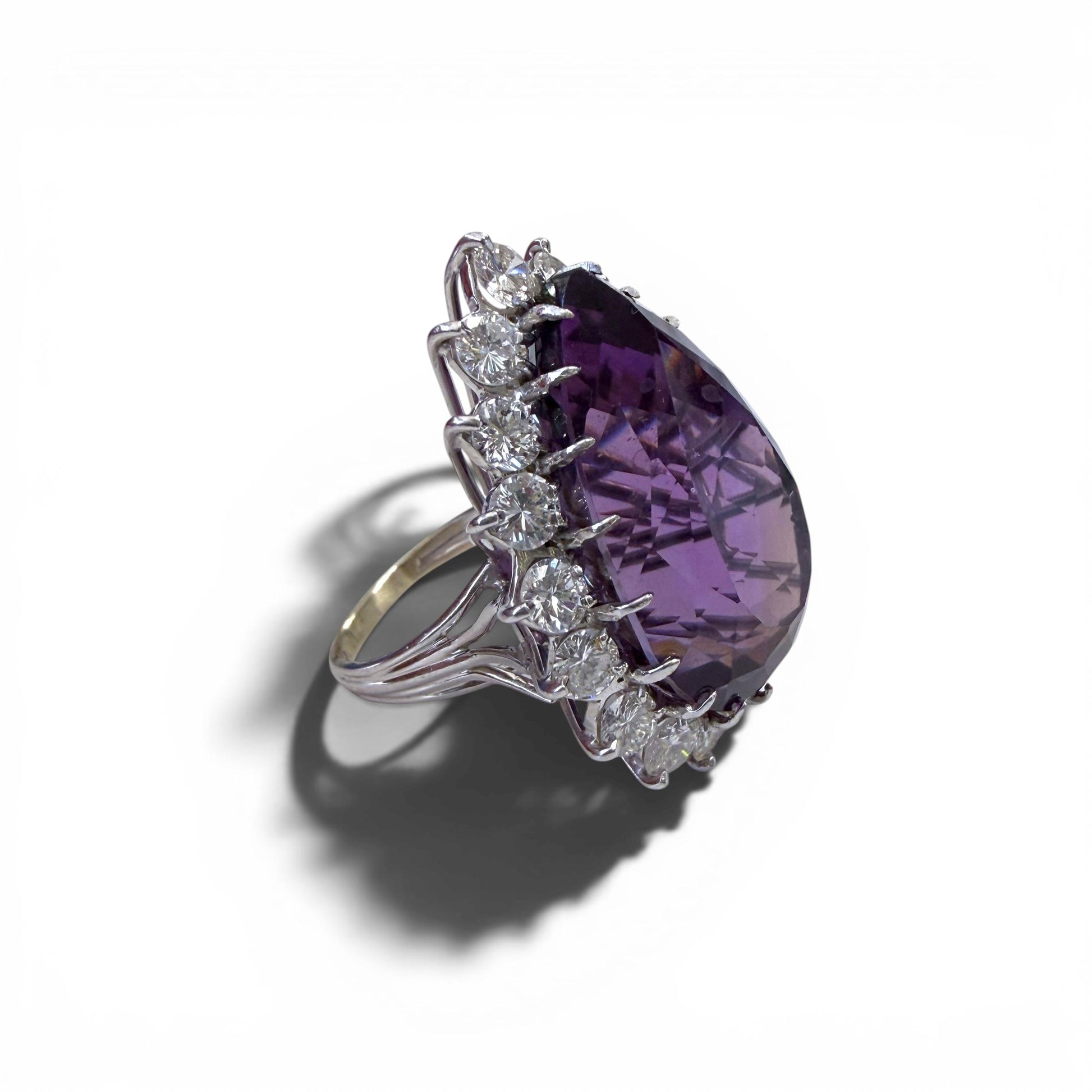 50ct. Amethyst & 5.50cttw White Diamond Cocktail Ring in 18k White Gold 9US