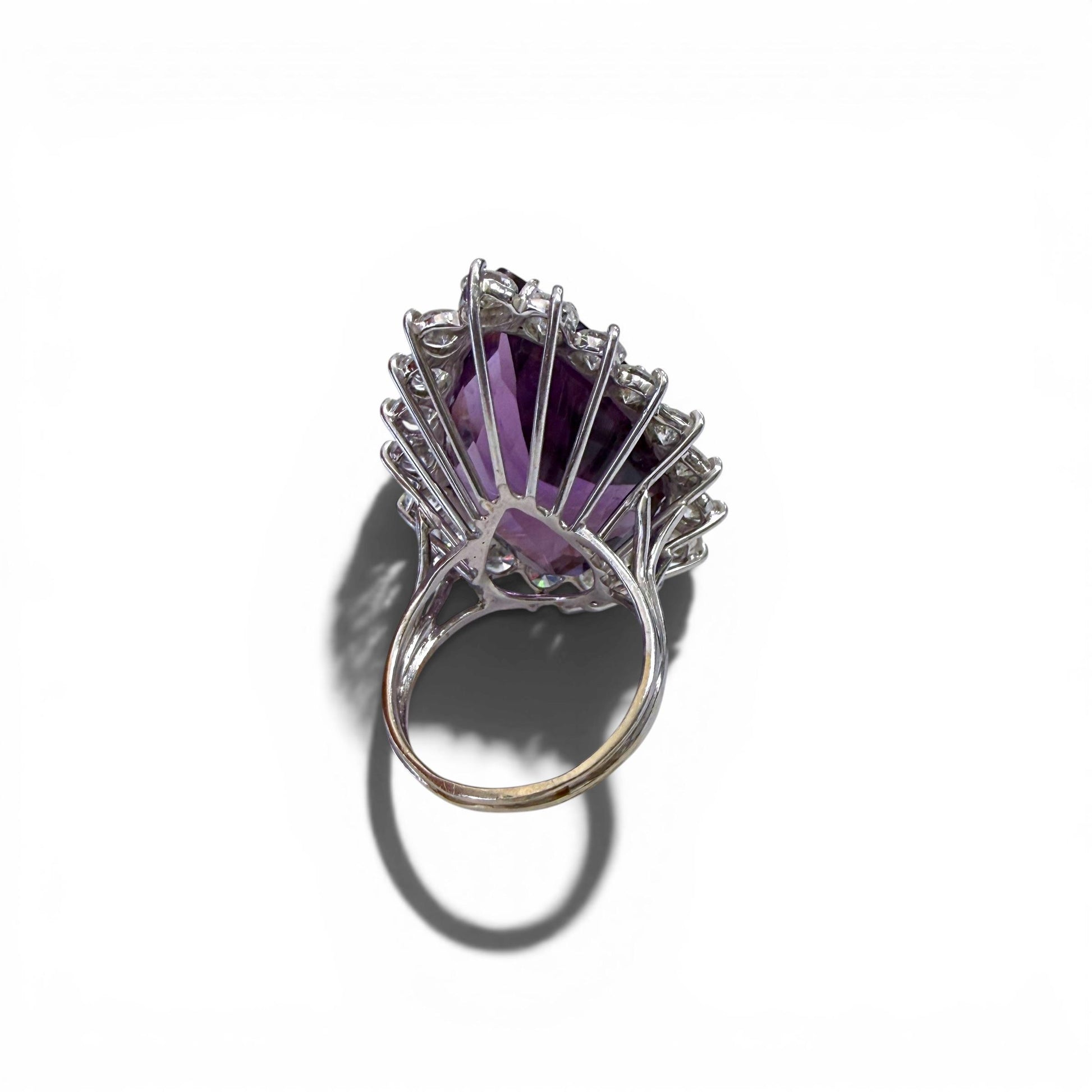 50ct. Amethyst & 5.50cttw White Diamond Cocktail Ring in 18k White Gold 9US