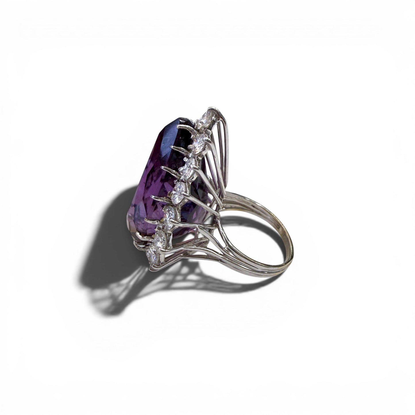50ct. Amethyst & 5.50cttw White Diamond Cocktail Ring in 18k White Gold 9US