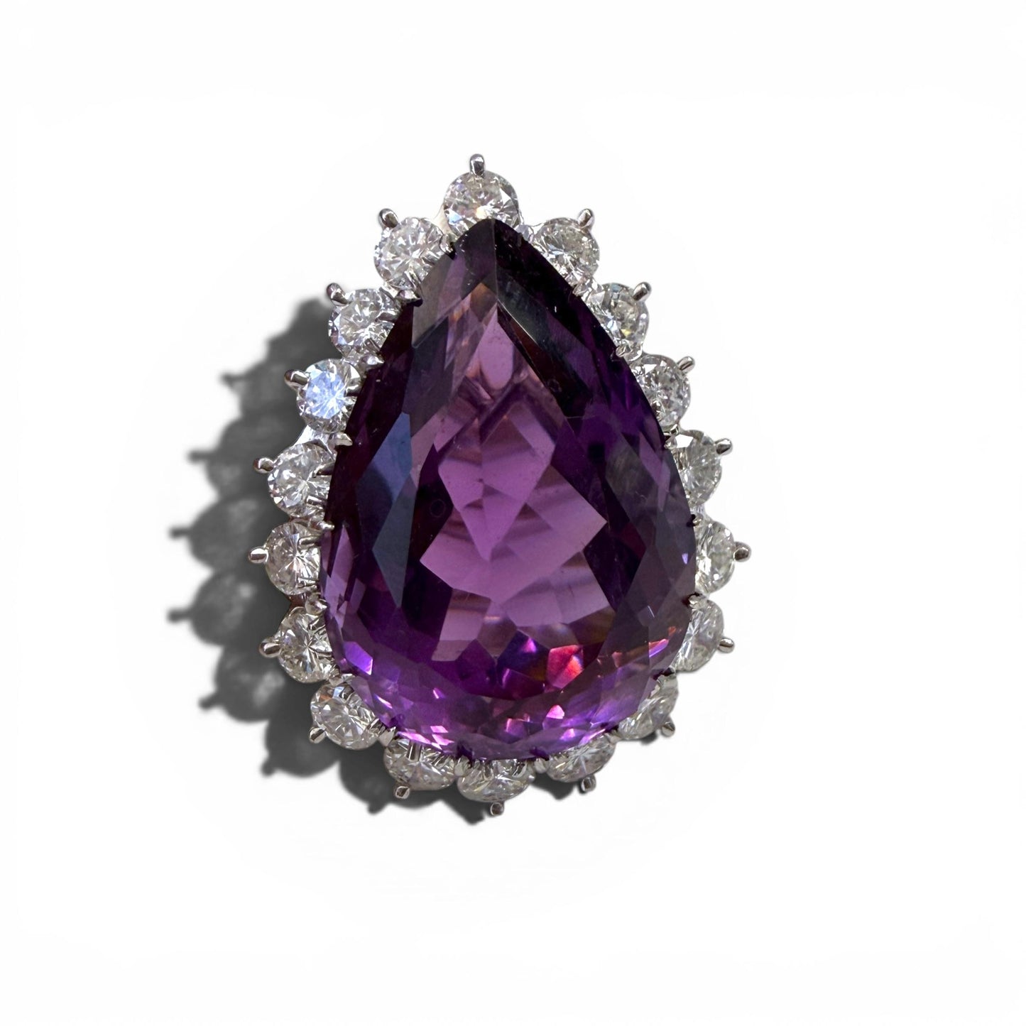 50ct. Amethyst & 5.50cttw White Diamond Cocktail Ring in 18k White Gold 9US