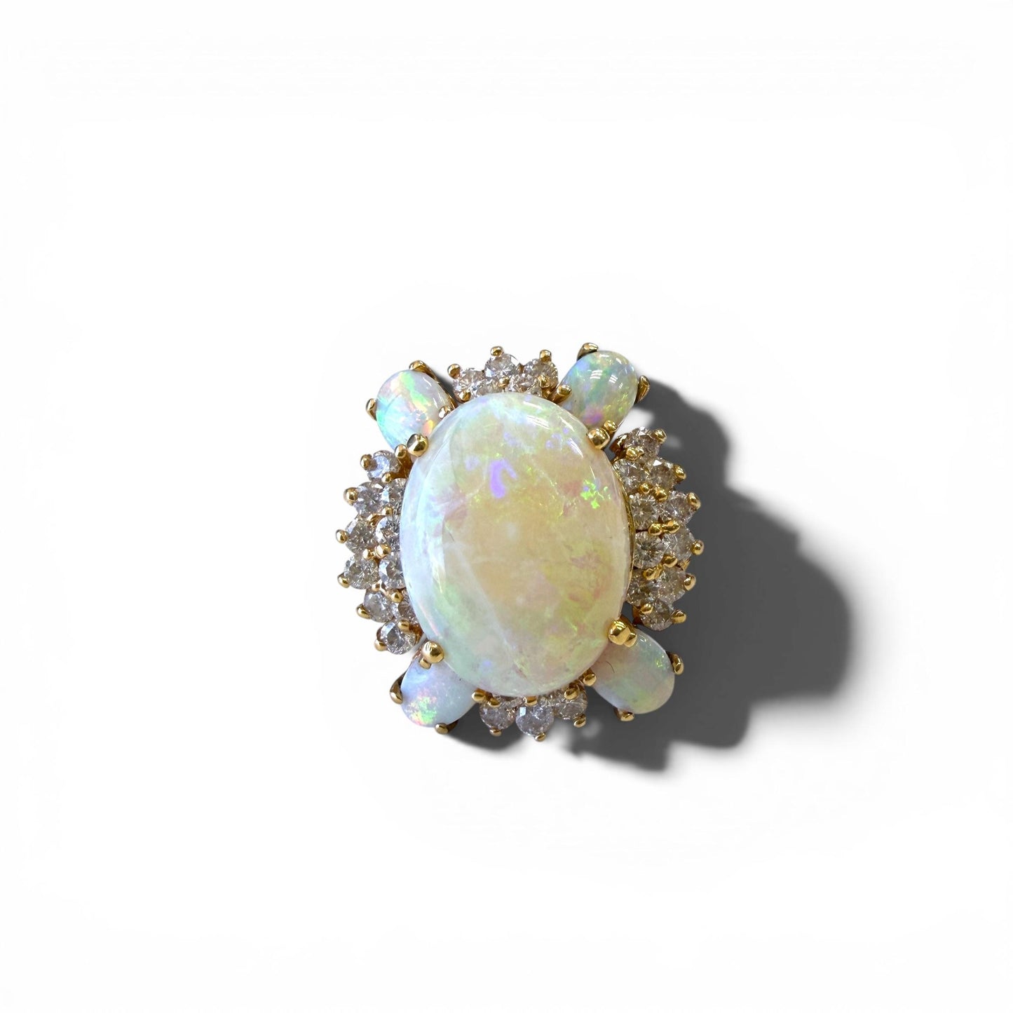 6.90cttw. Opal & 1.06cttw. White Diamond Ring in 14k Yellow Gold 6.5US 9.21g.