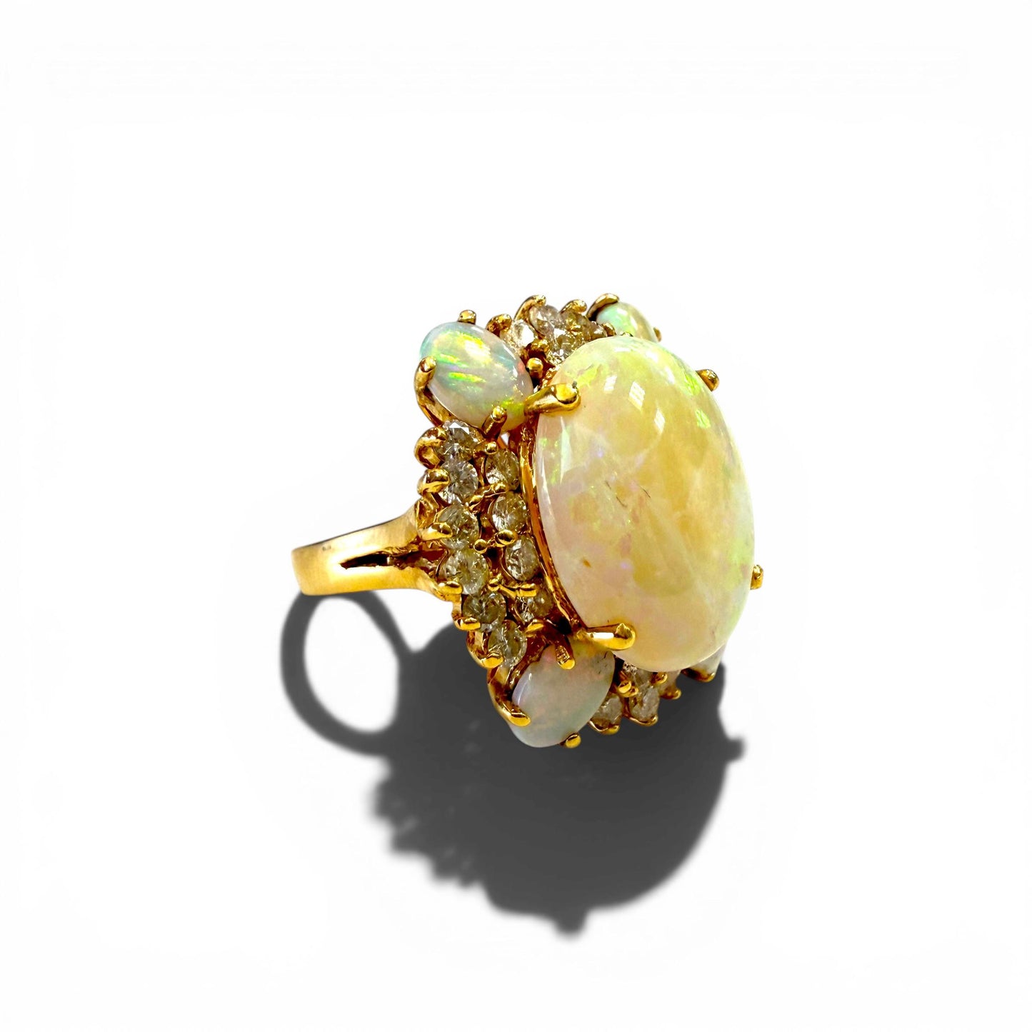 6.90cttw. Opal & 1.06cttw. White Diamond Ring in 14k Yellow Gold 6.5US 9.21g.