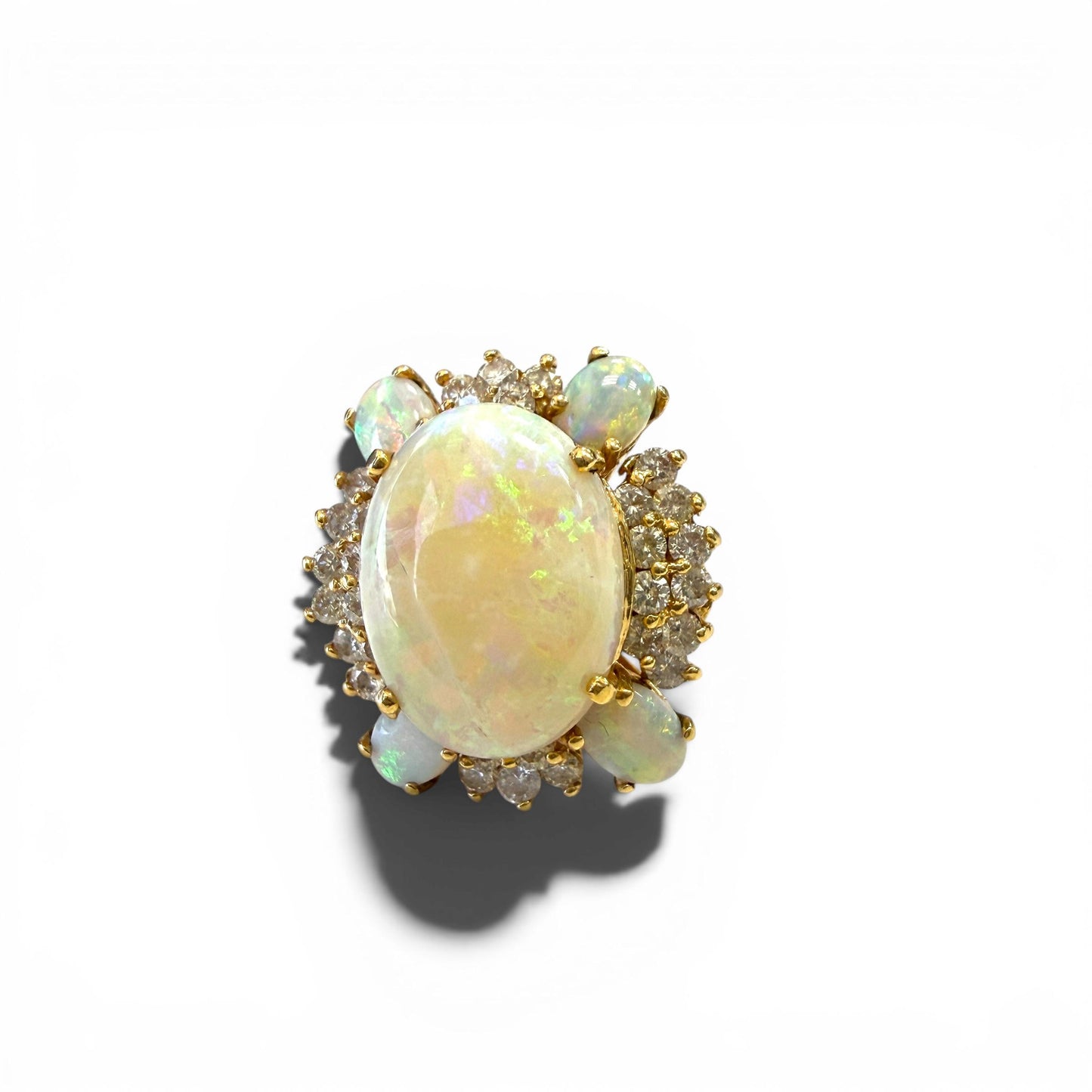 6.90cttw. Opal & 1.06cttw. White Diamond Ring in 14k Yellow Gold 6.5US 9.21g.