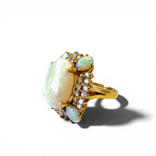6.90cttw. Opal & 1.06cttw. White Diamond Ring in 14k Yellow Gold 6.5US 9.21g.