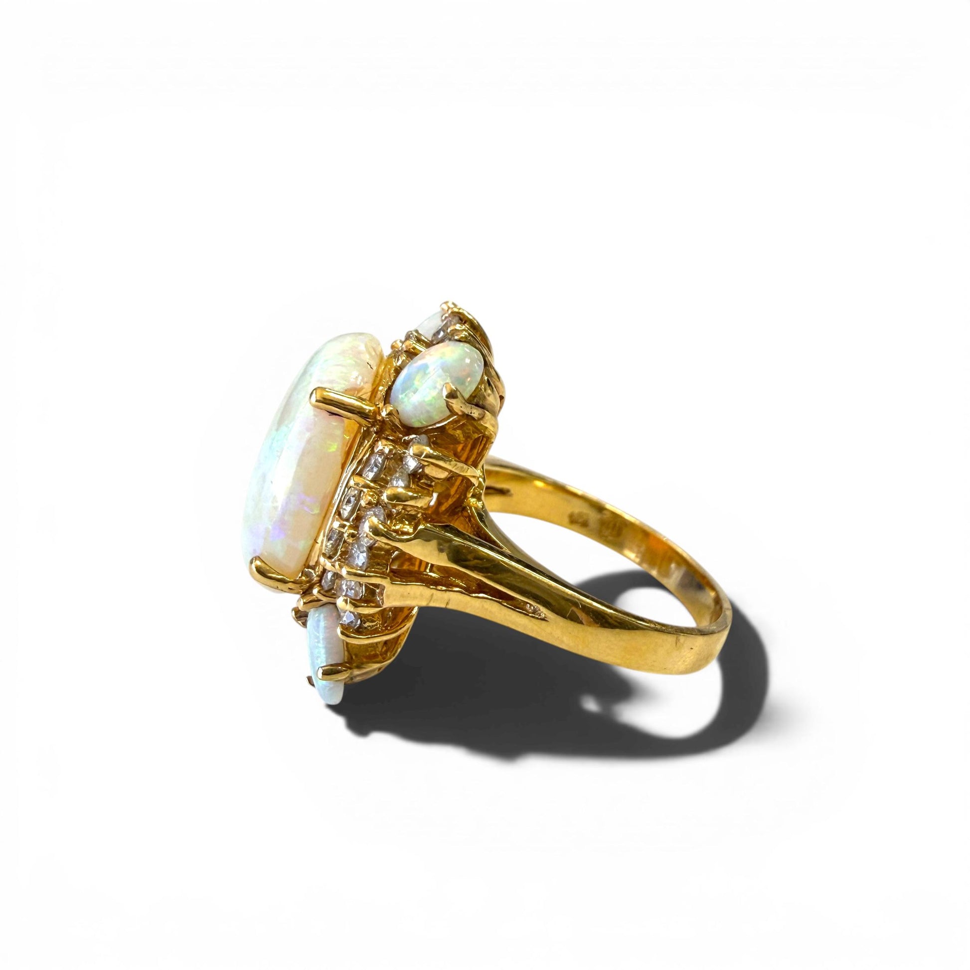 6.90cttw. Opal & 1.06cttw. White Diamond Ring in 14k Yellow Gold 6.5US 9.21g.