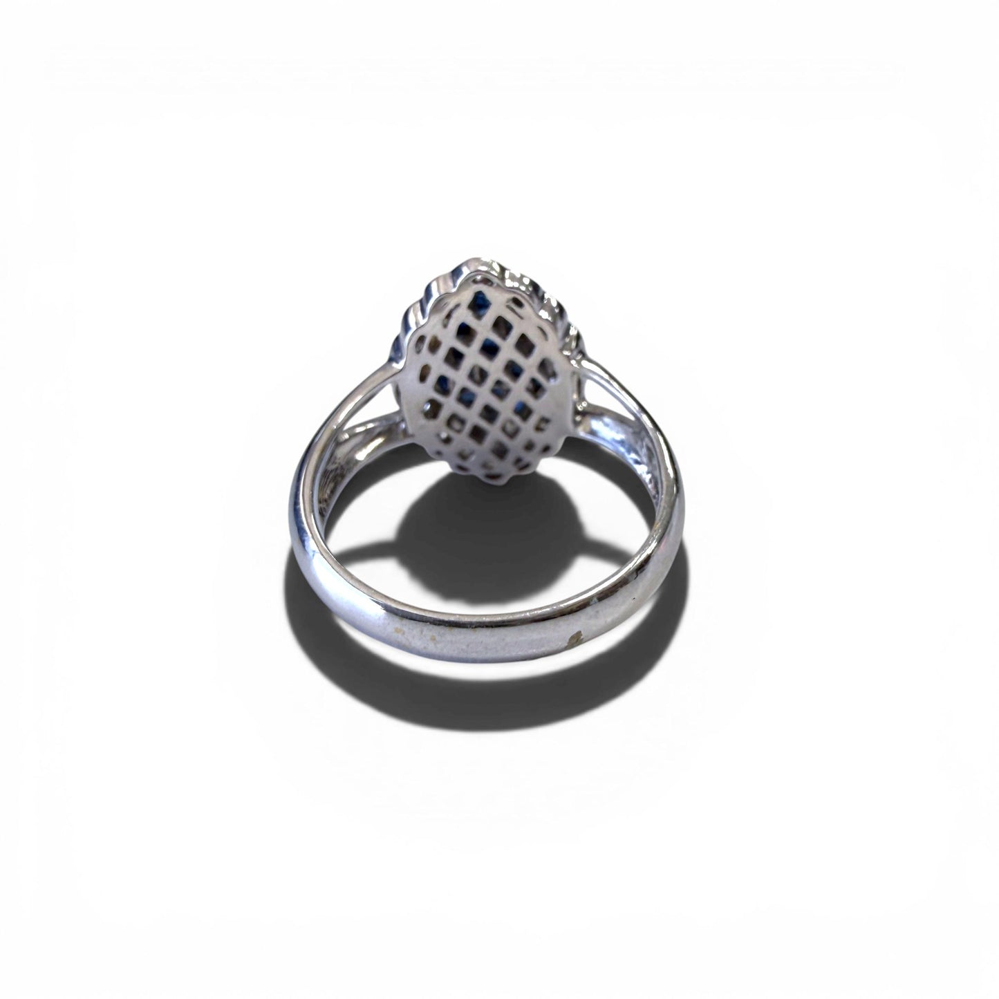 2.50cttw. Blue Sapphire & 0.15cttw White Diamond Ring in 18k White Gold 6.75US