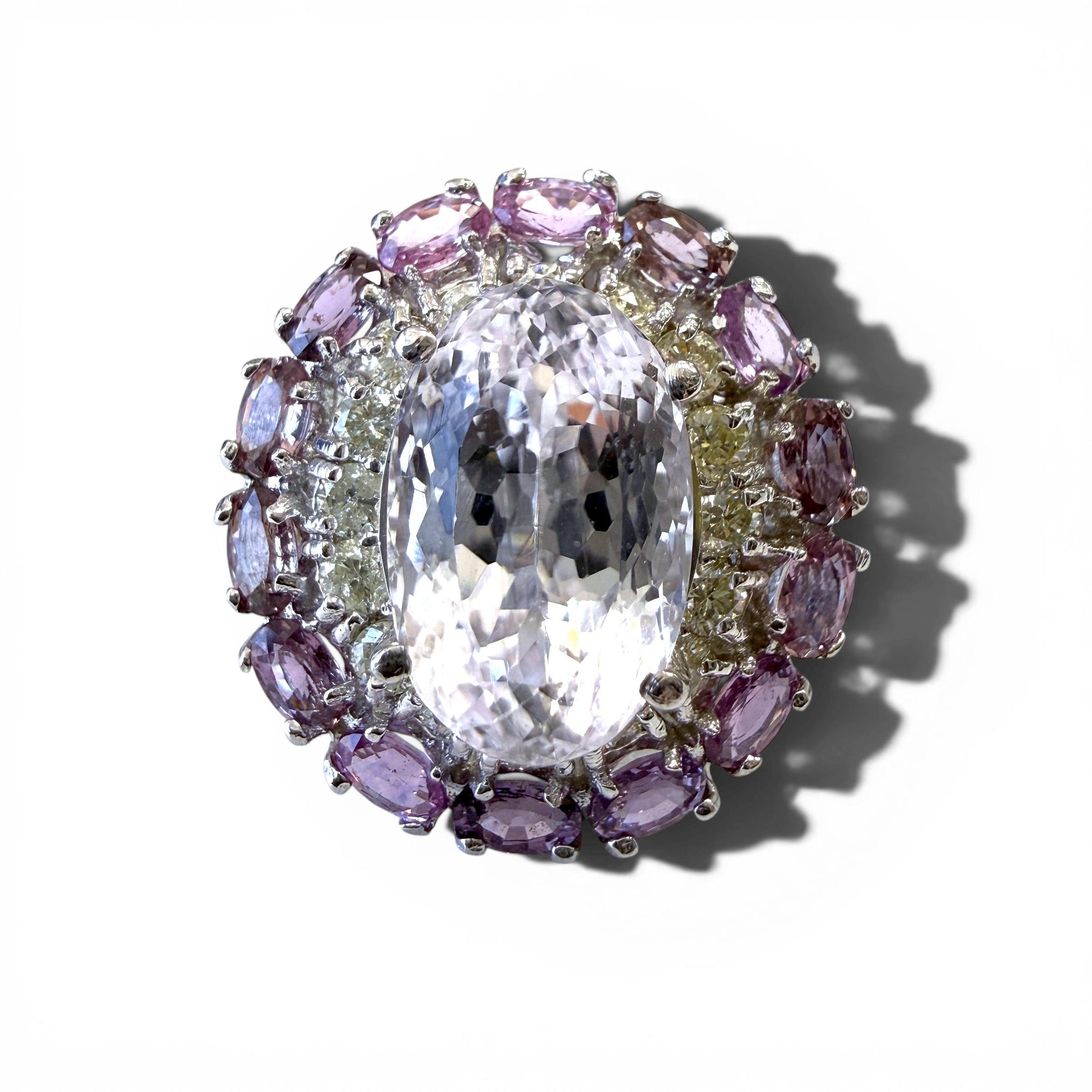 12.09ct Kunzite & 4cttw. Sappire and 1.75cttw White Diamond Ring in 14k WG