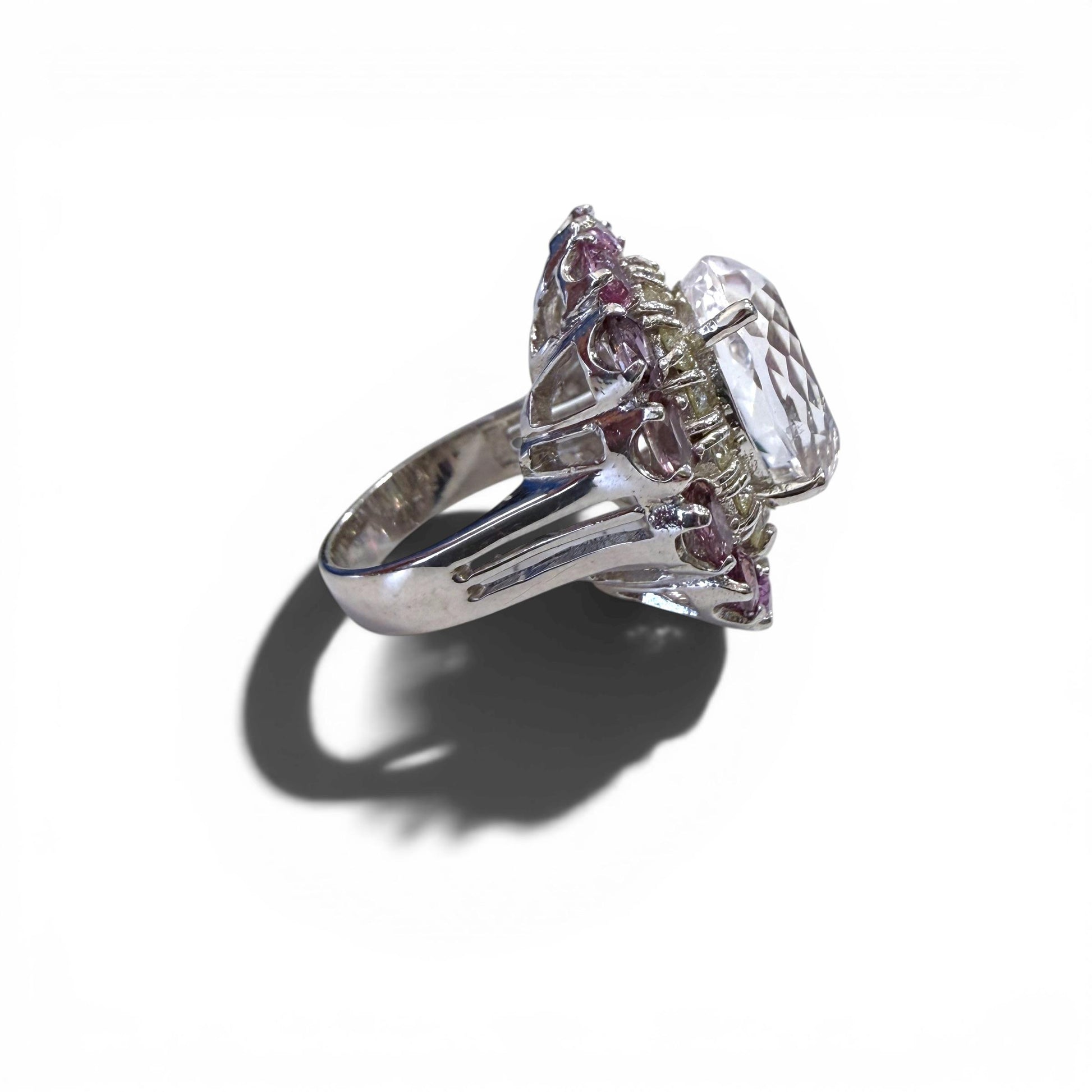 12.09ct Kunzite & 4cttw. Sappire and 1.75cttw White Diamond Ring in 14k WG