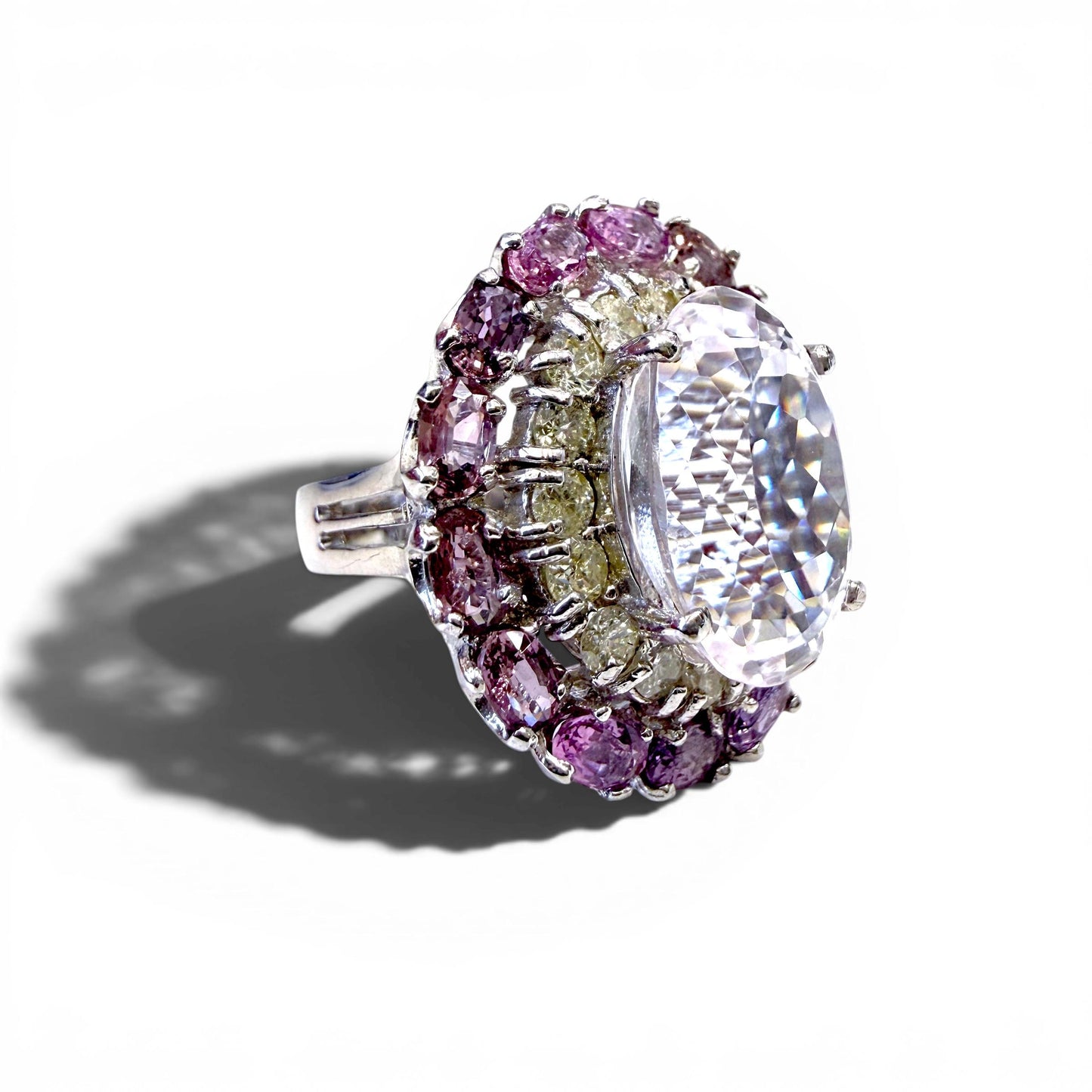 12.09ct Kunzite & 4cttw. Sappire and 1.75cttw White Diamond Ring in 14k WG