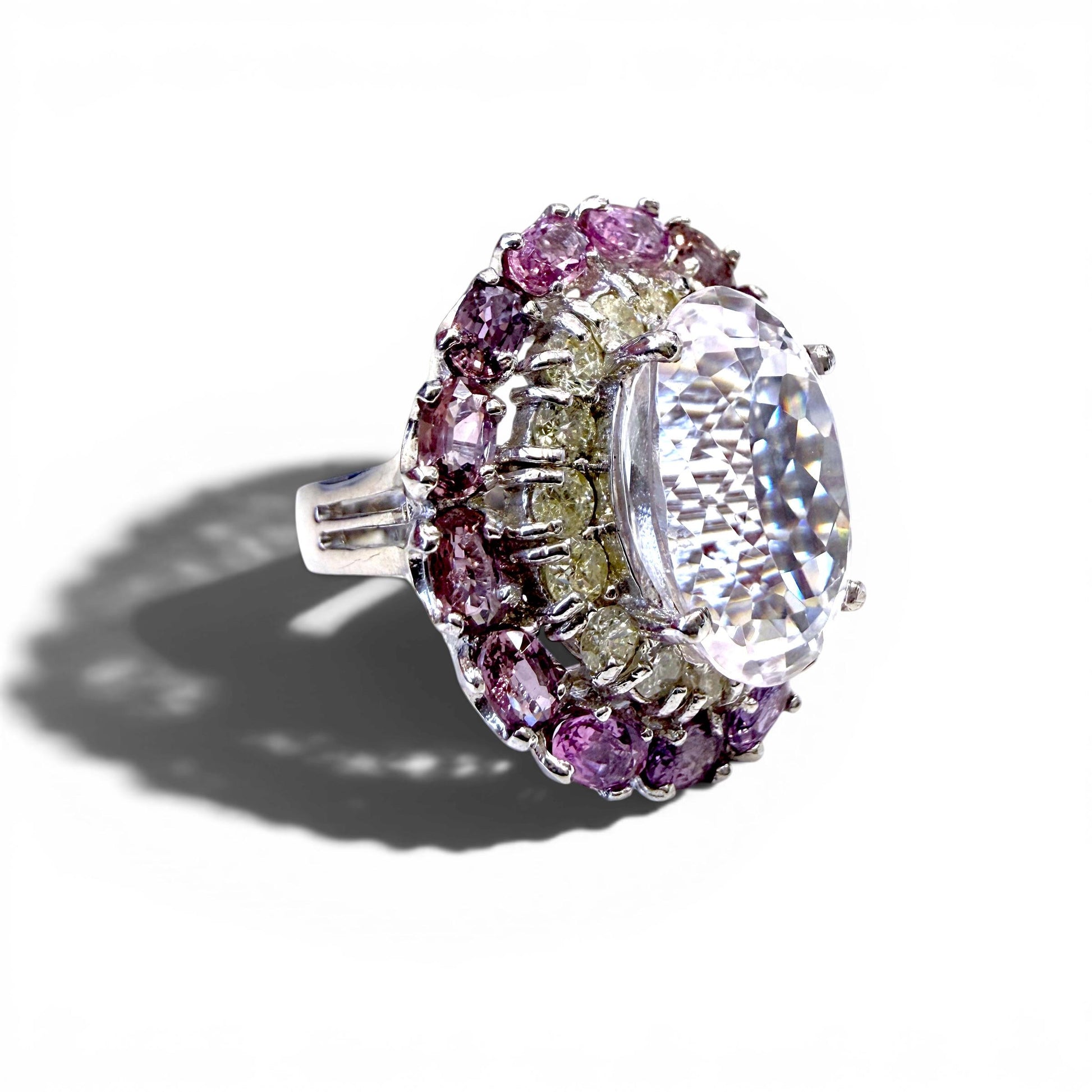 12.09ct Kunzite & 4cttw. Sappire and 1.75cttw White Diamond Ring in 14k WG