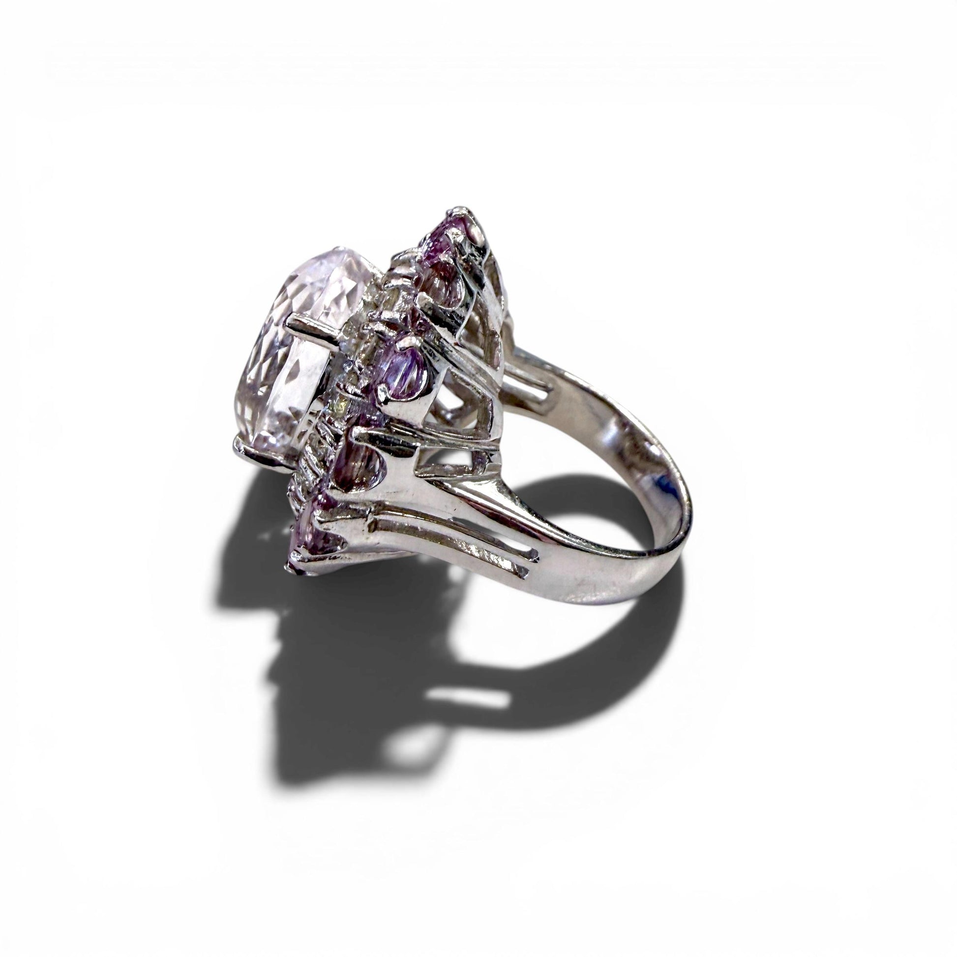 12.09ct Kunzite & 4cttw. Sappire and 1.75cttw White Diamond Ring in 14k WG