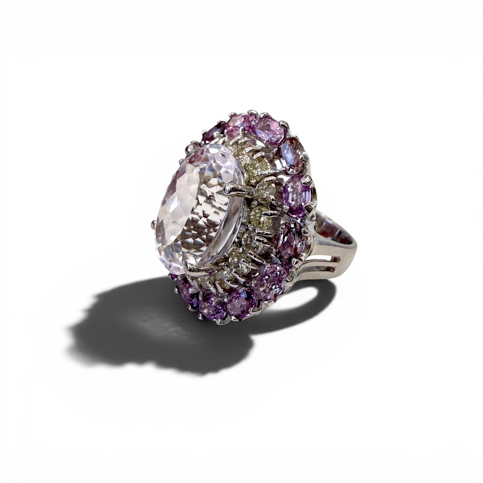 12.09ct Kunzite & 4cttw. Sappire and 1.75cttw White Diamond Ring in 14k WG