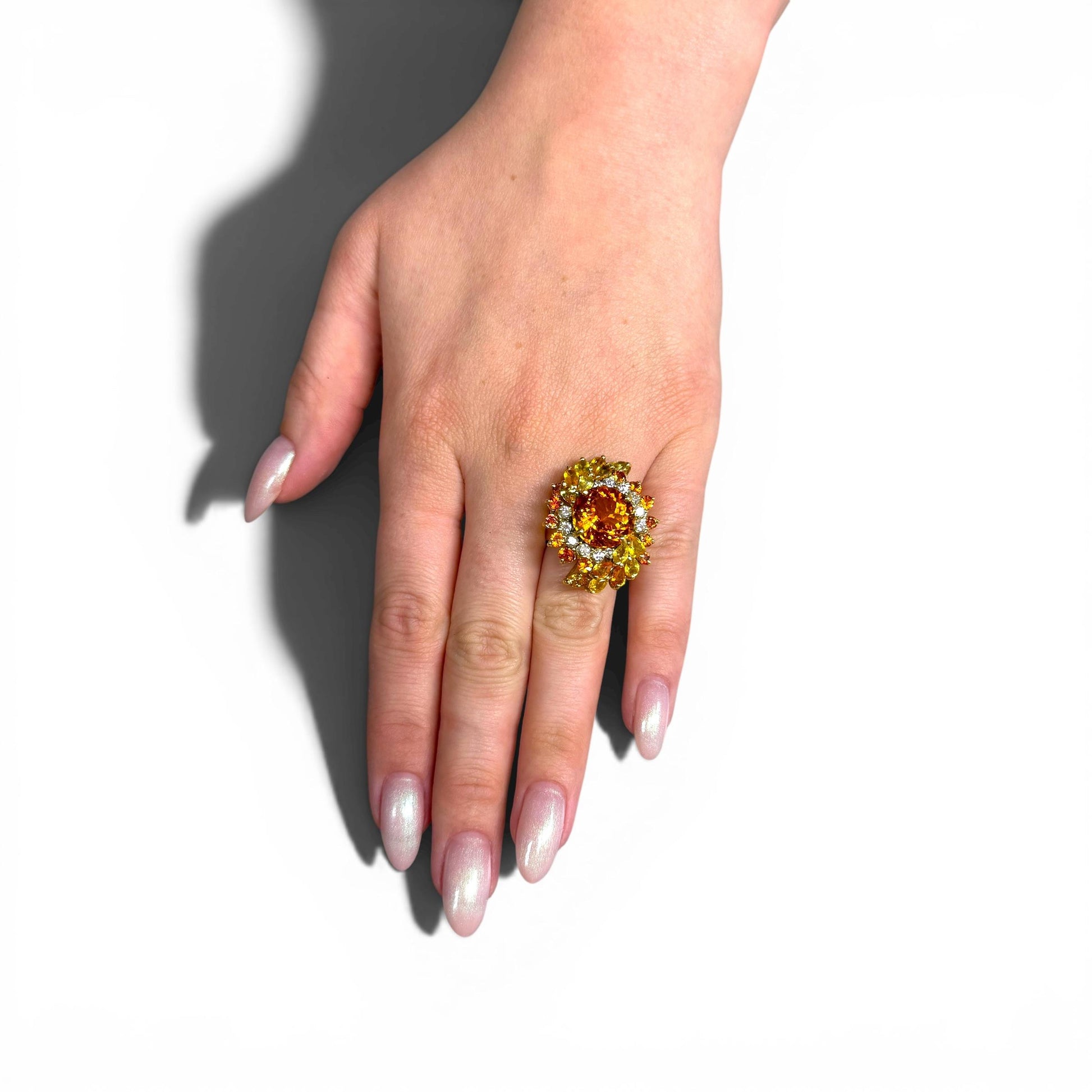 12.75ct. Citrine & 1cttw. White Diamond Cocktail Ring in 14k Yellow Gold 6.5US