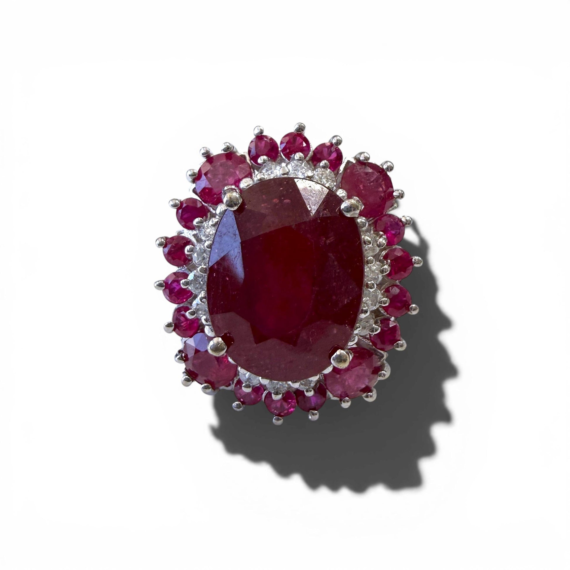 15.30 cttw. Ruby & 0.60cttw. White Diamond Ring in 14k White Gold 7.75US