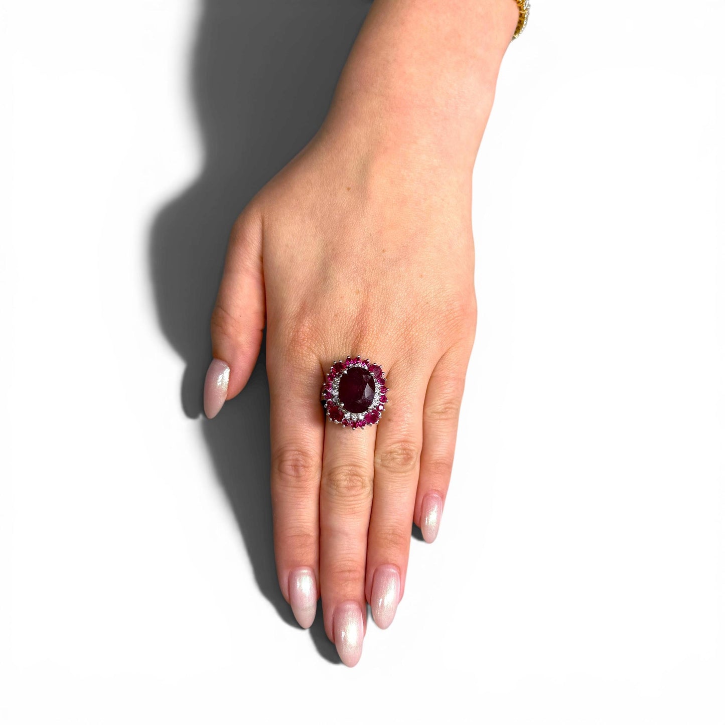 15.30 cttw. Ruby & 0.60cttw. White Diamond Ring in 14k White Gold 7.75US
