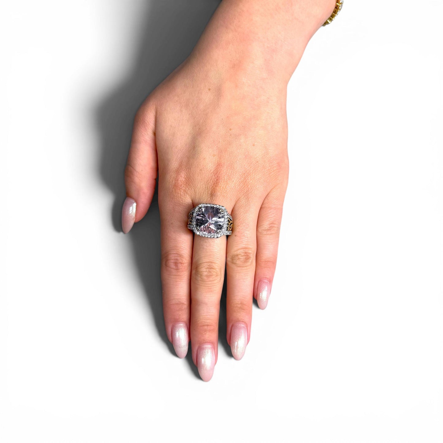 10.75ct. Kunzite & 0.92cttw. White Diamond Fashion Ring in 14k White Gold 7US