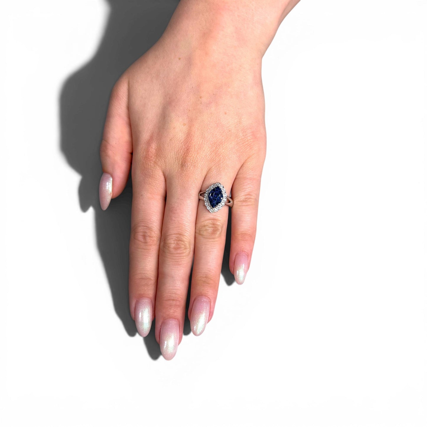 2.50cttw. Blue Sapphire & 0.15cttw White Diamond Ring in 18k White Gold 6.75US