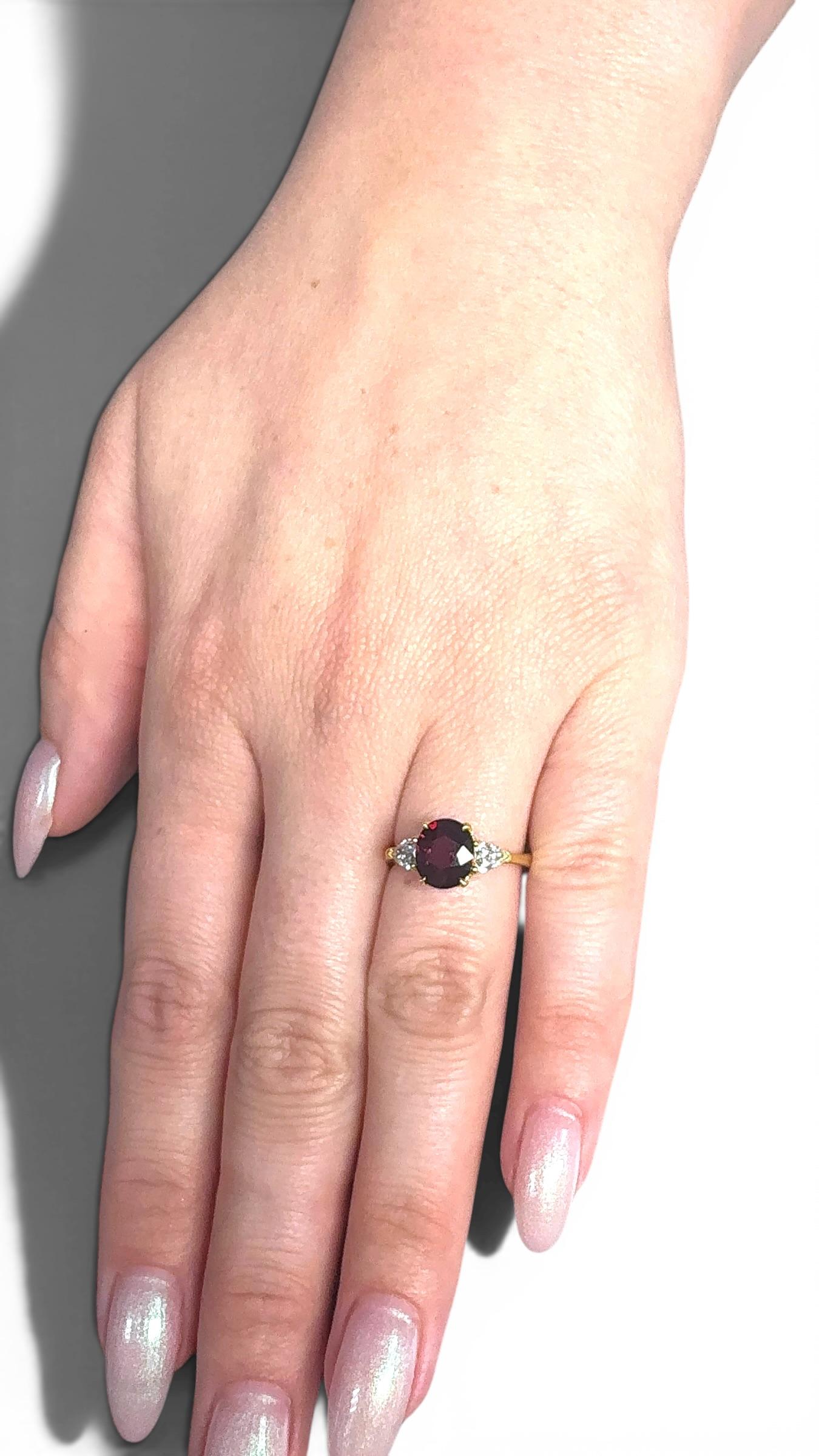 GIA Tanzanian 1.94ct Red Ruby & 0.40cttw White Diamond Ring 18k YG 5.5US