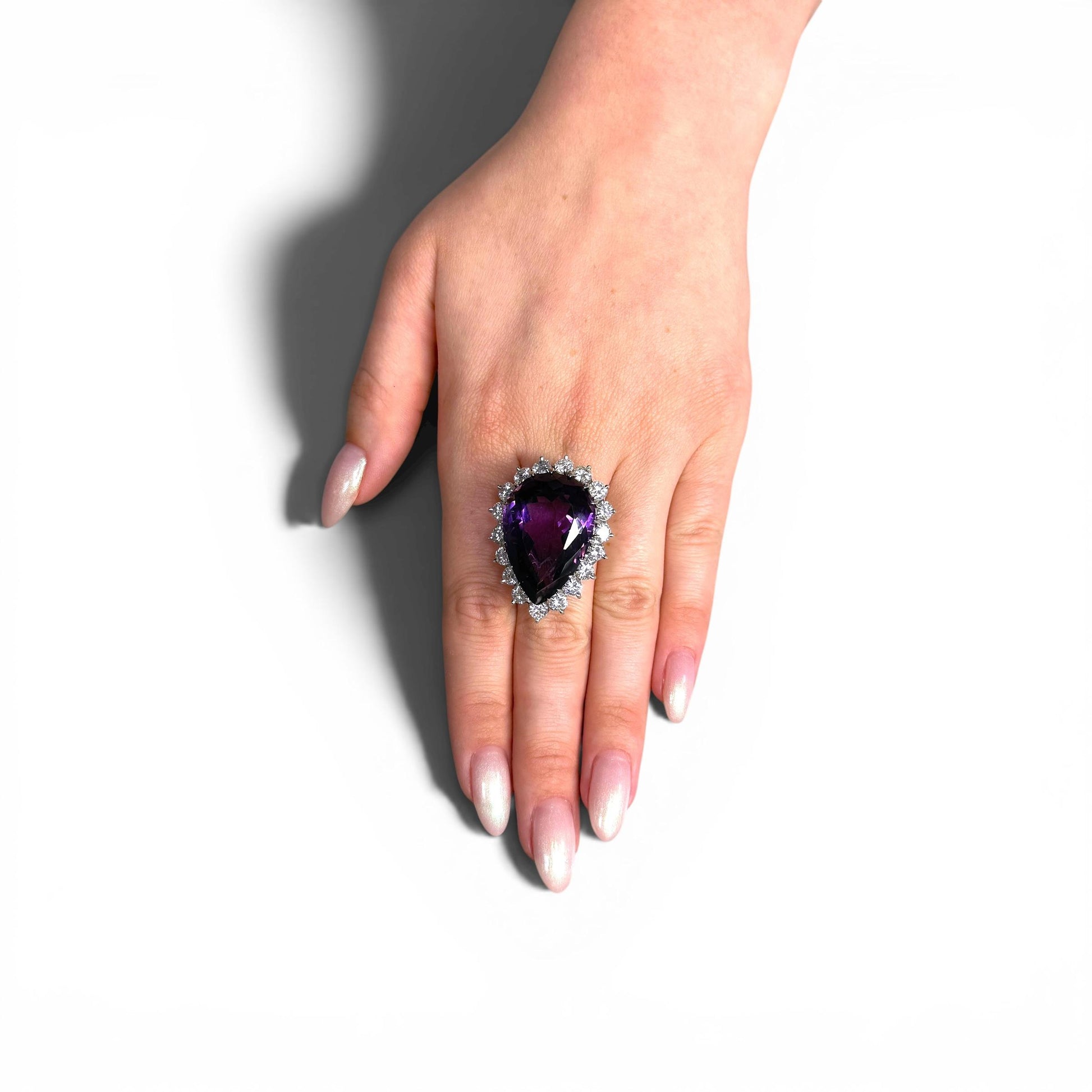 50ct. Amethyst & 5.50cttw White Diamond Cocktail Ring in 18k White Gold 9US