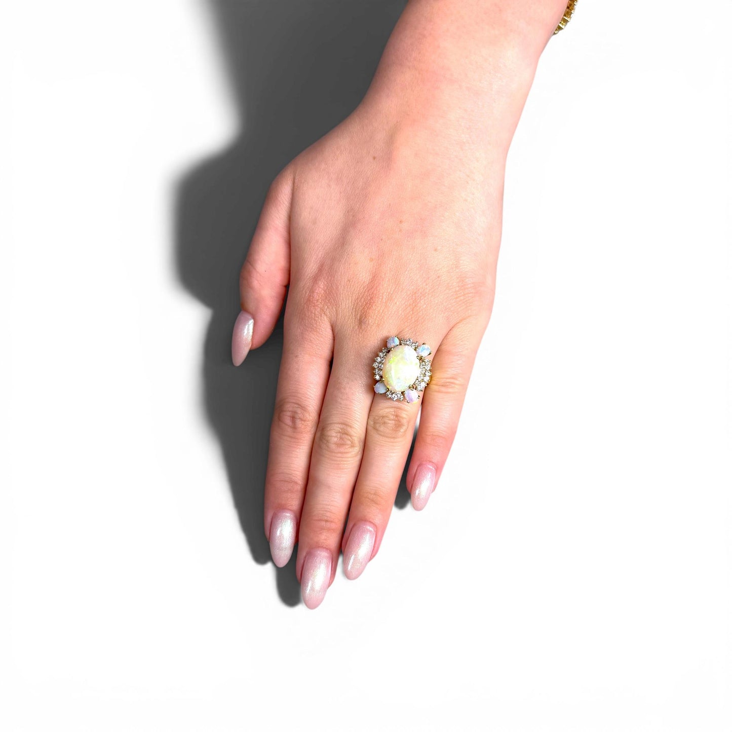6.90cttw. Opal & 1.06cttw. White Diamond Ring in 14k Yellow Gold 6.5US 9.21g.
