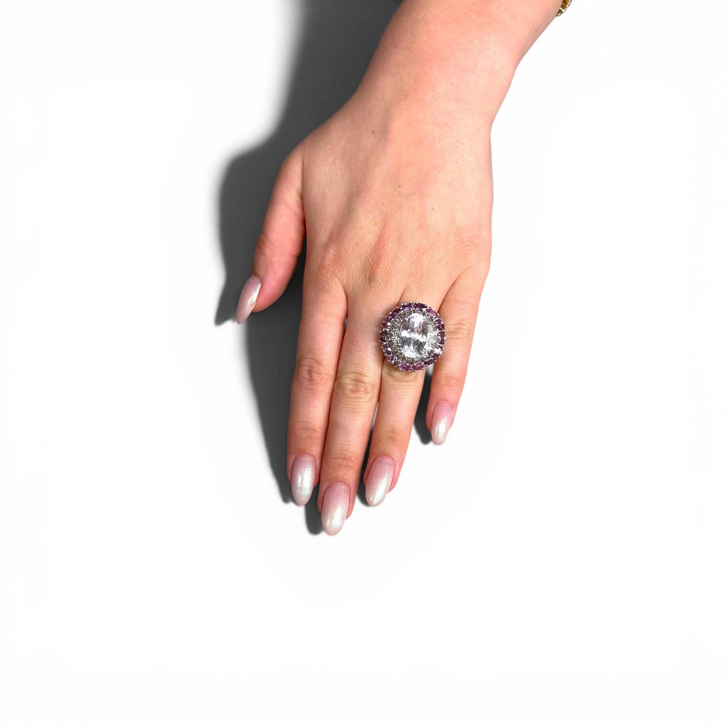 12.09ct Kunzite & 4cttw. Sappire and 1.75cttw White Diamond Ring in 14k WG