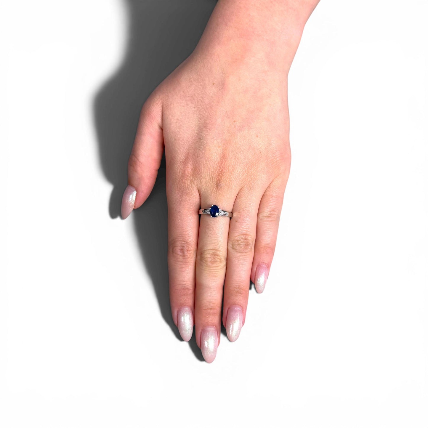 0.88ct Blue Sapphire & 0.09cttw. White Diamond Ring in 14k White Gold 7US