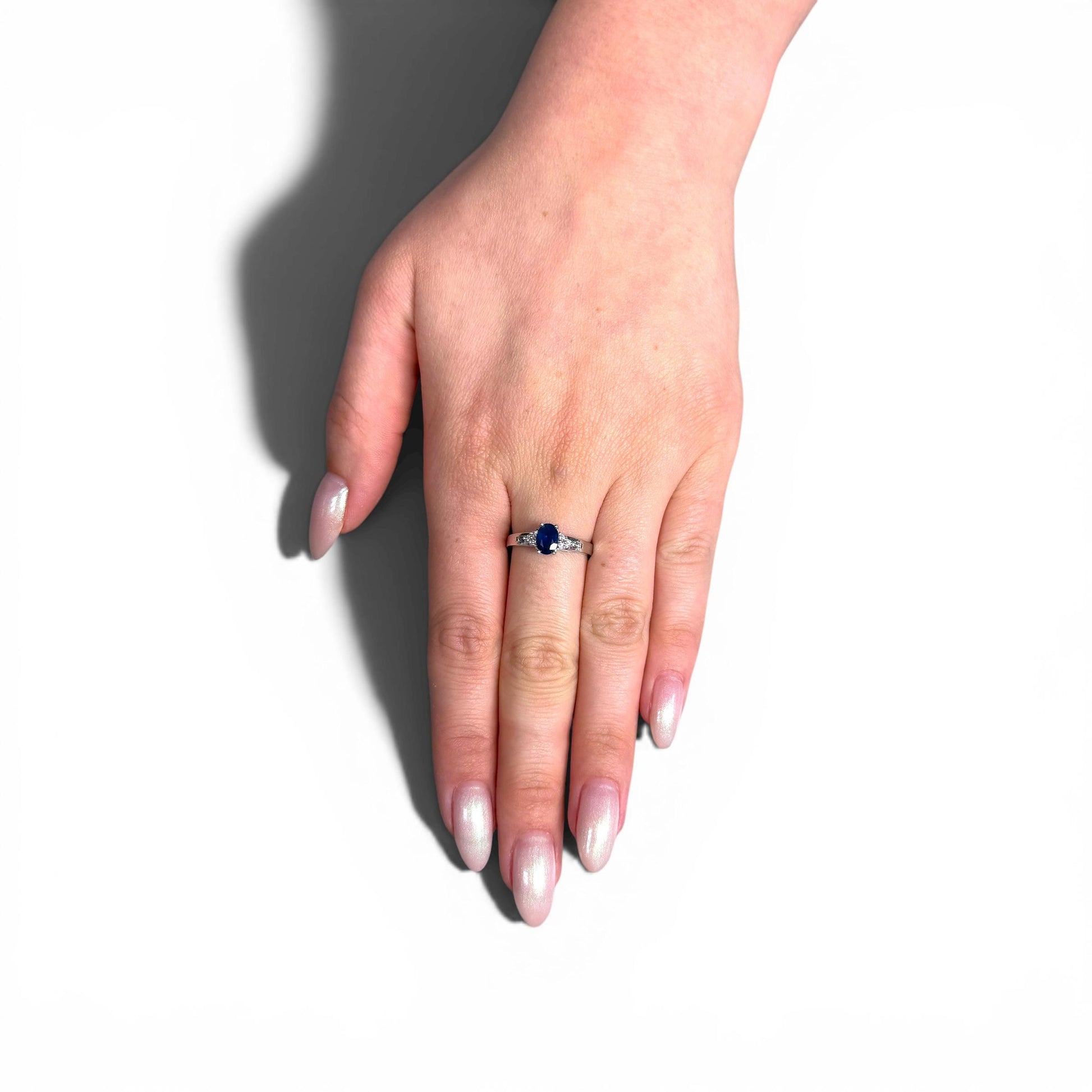0.88ct Blue Sapphire & 0.09cttw. White Diamond Ring in 14k White Gold 7US