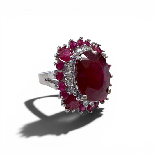 15.30 cttw. Ruby & 0.60cttw. White Diamond Ring in 14k White Gold 7.75US