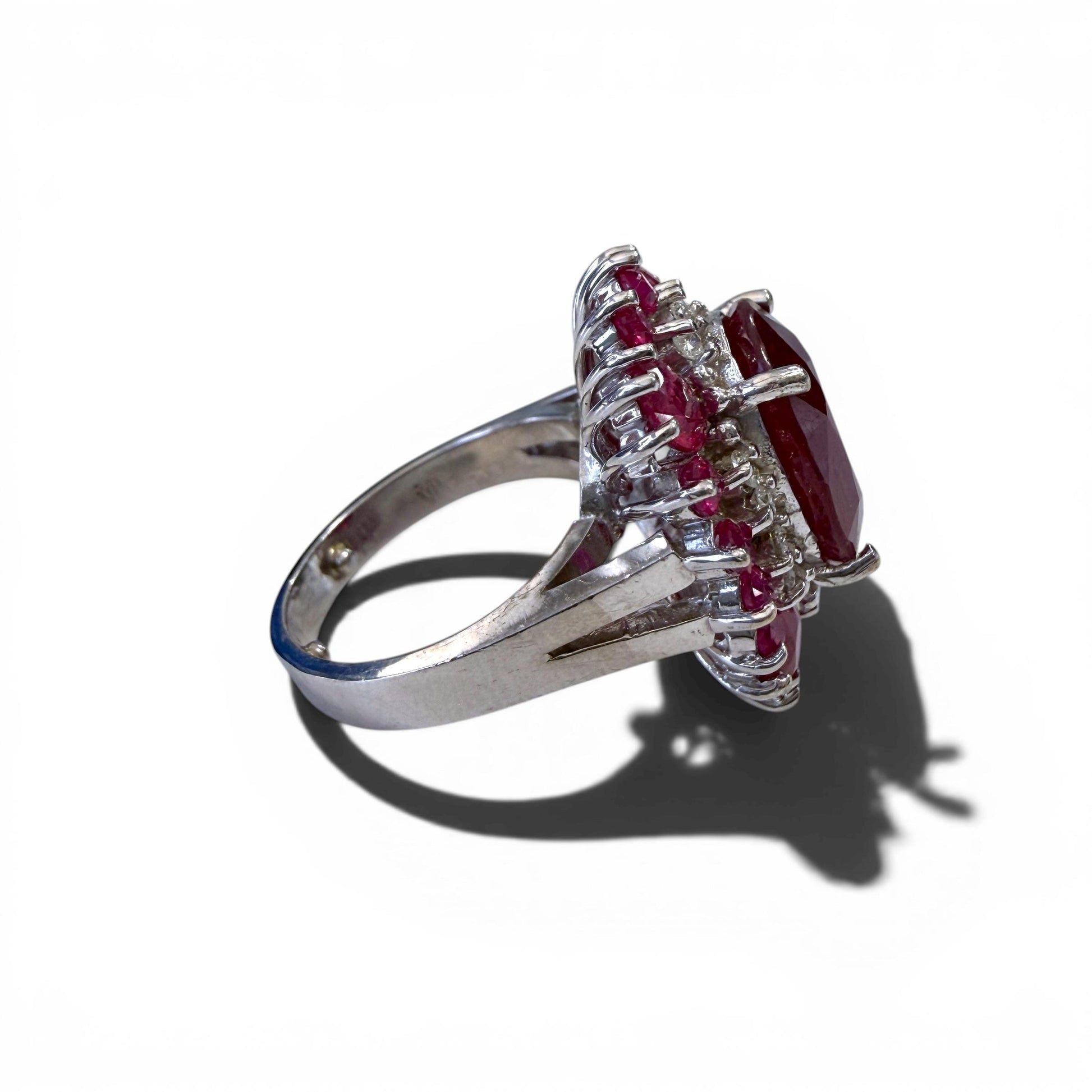 15.30 cttw. Ruby & 0.60cttw. White Diamond Ring in 14k White Gold 7.75US