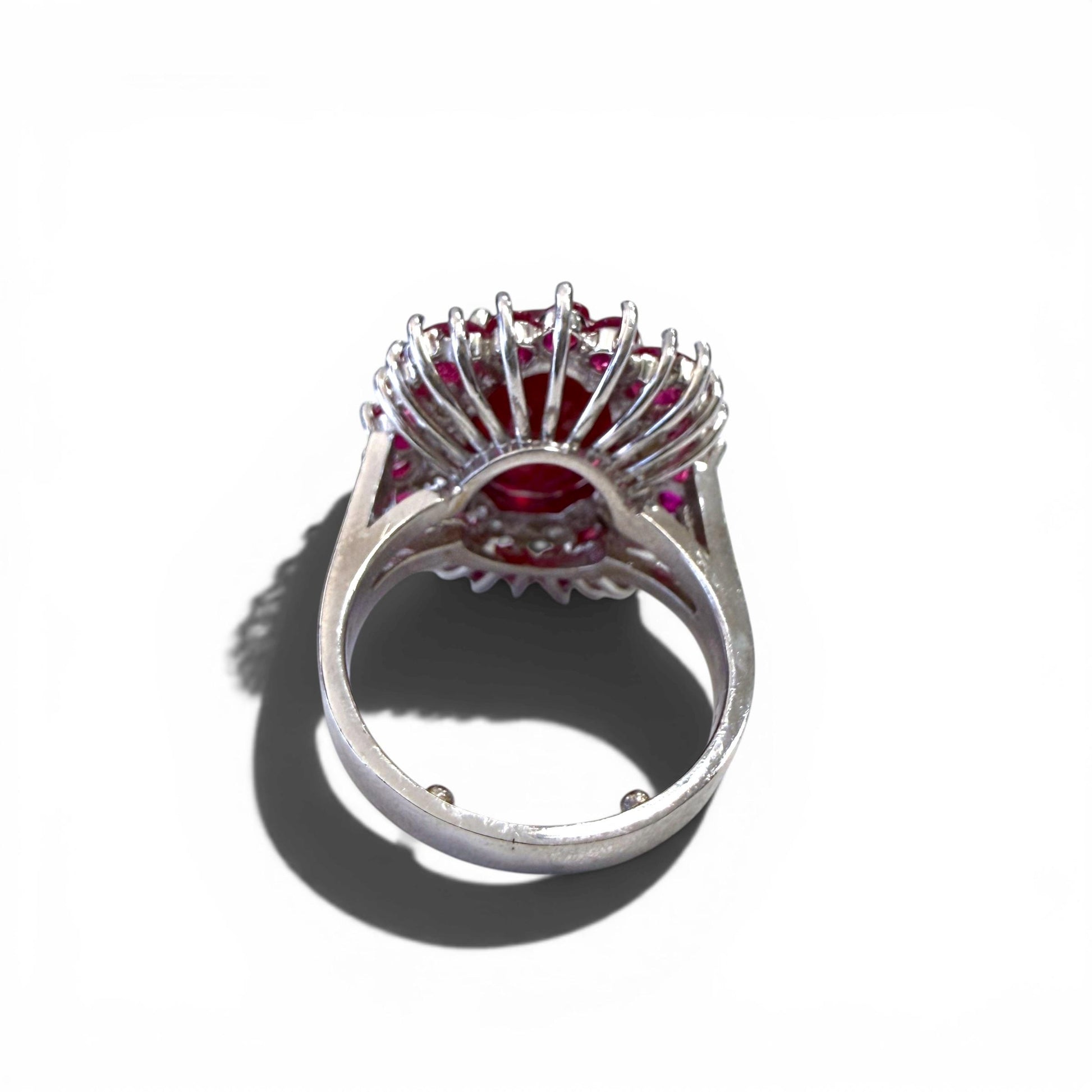 15.30 cttw. Ruby & 0.60cttw. White Diamond Ring in 14k White Gold 7.75US