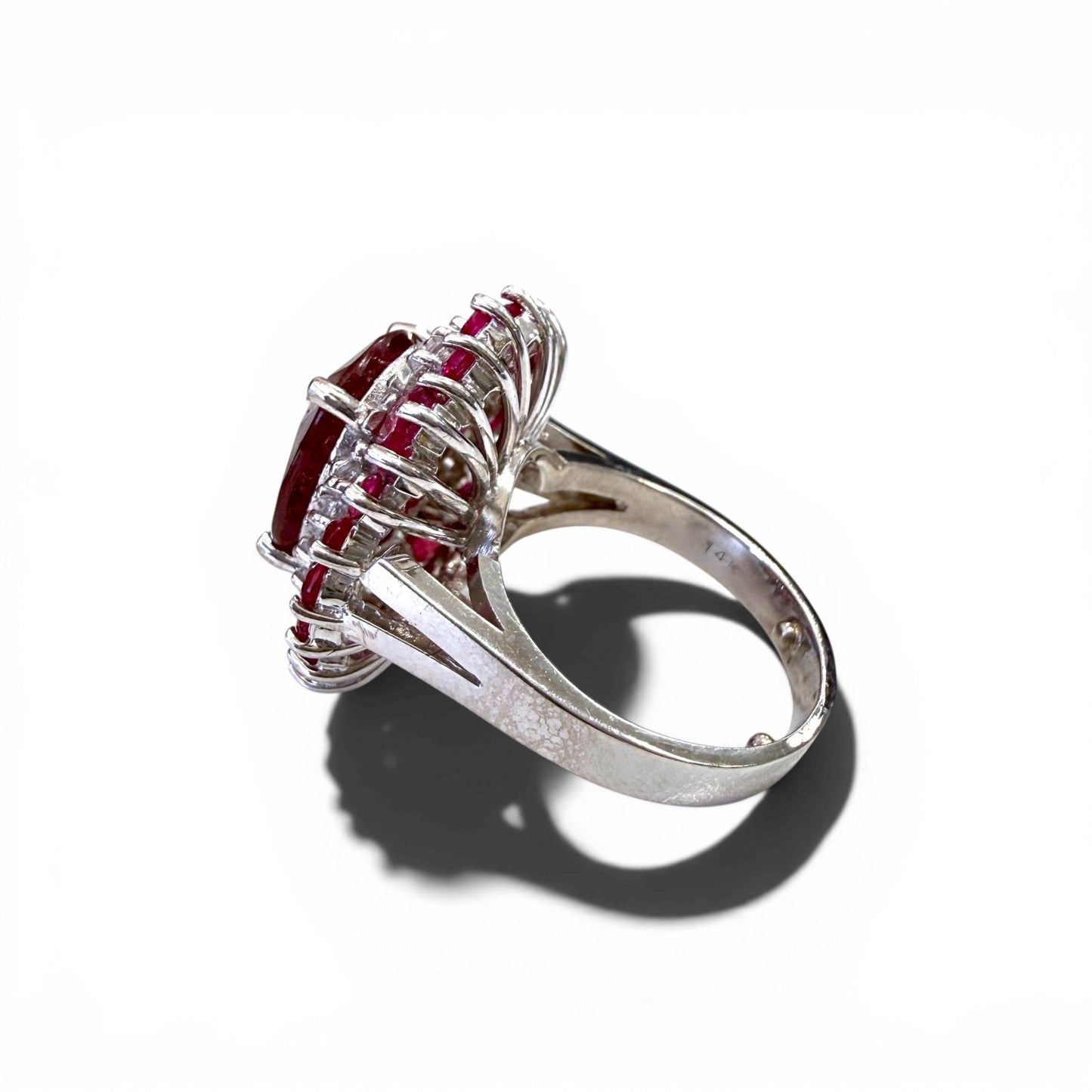 15.30 cttw. Ruby & 0.60cttw. White Diamond Ring in 14k White Gold 7.75US