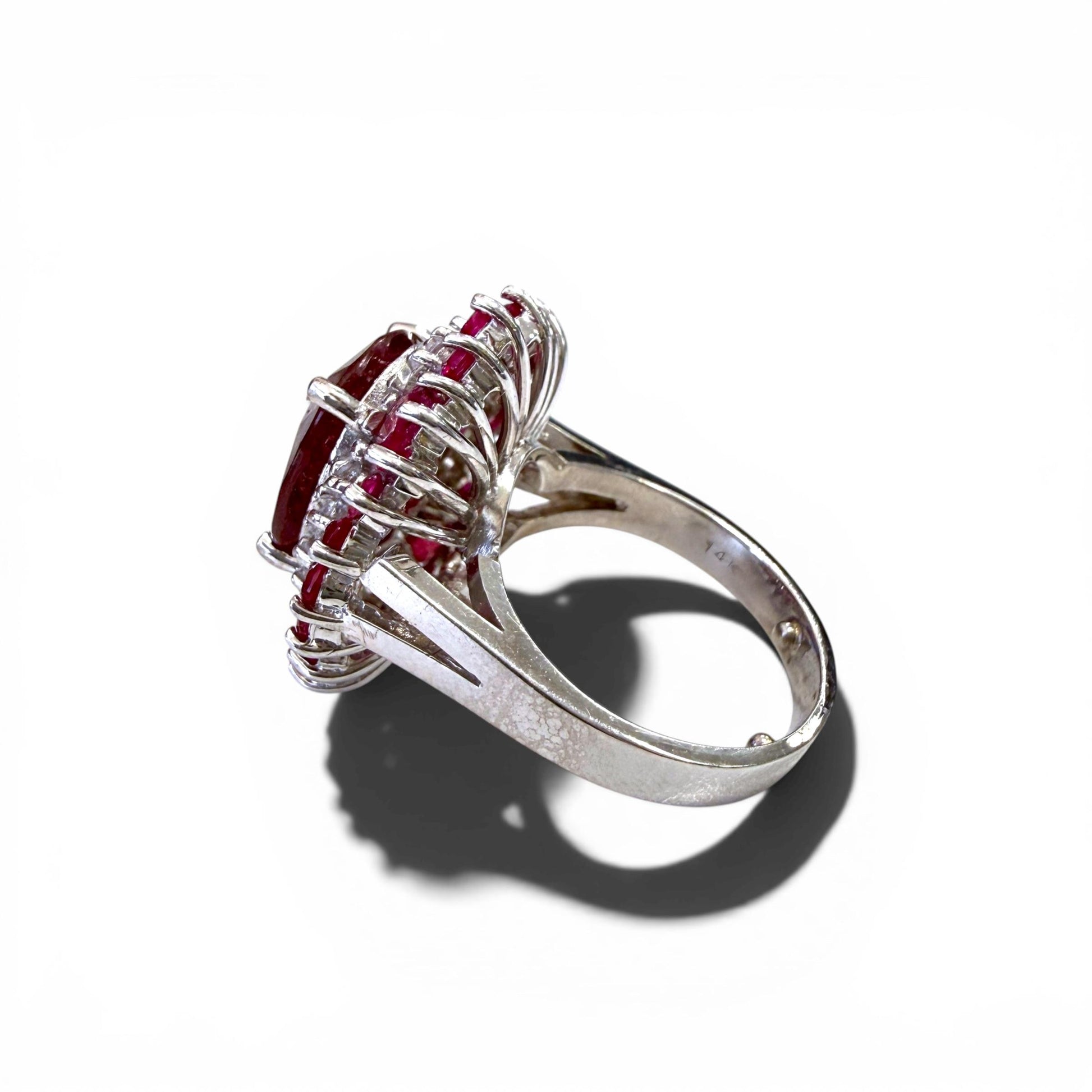 15.30 cttw. Ruby & 0.60cttw. White Diamond Ring in 14k White Gold 7.75US