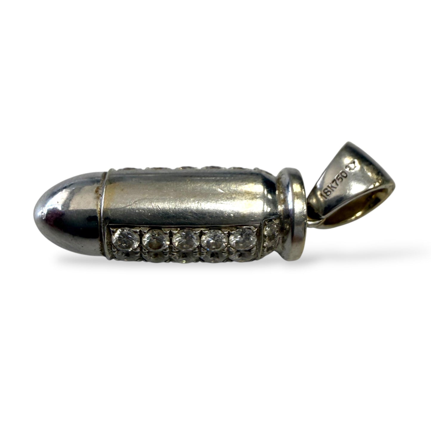 1.20cttw. White Diamond Bullet Pendant in 18k White Gold 6.65g.