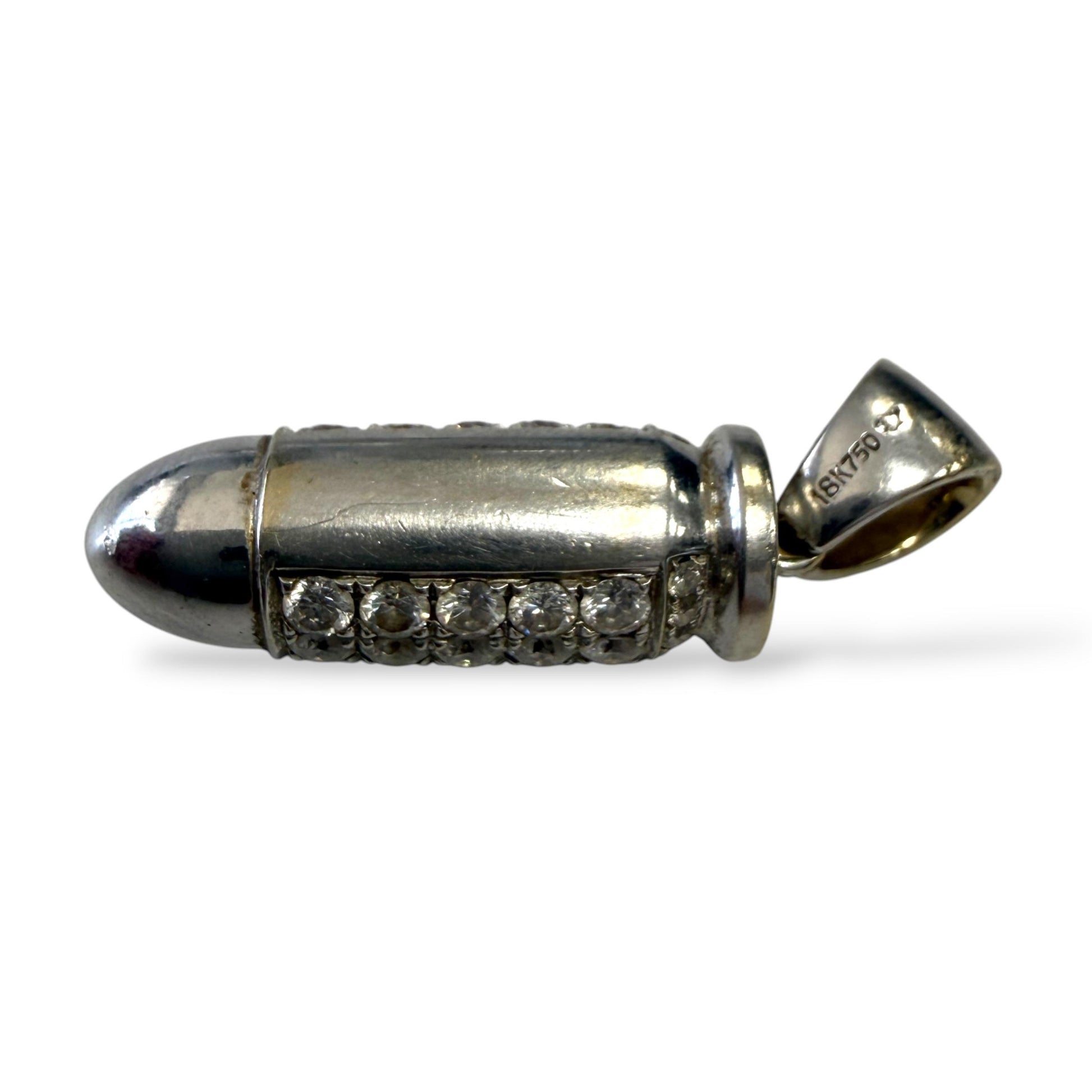 1.20cttw. White Diamond Bullet Pendant in 18k White Gold 6.65g.