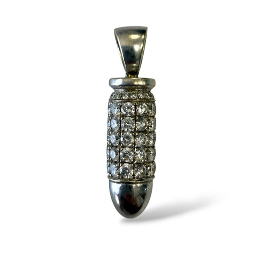 1.20cttw. White Diamond Bullet Pendant in 18k White Gold 6.65g.