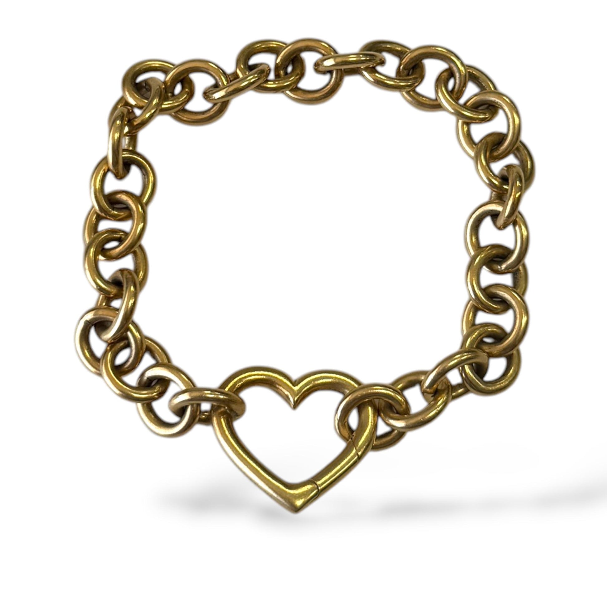 RARE Tiffany & Co. 18k Yellow Gold Round Link Heart Clasp Bracelet 8.25" 50.41g.
